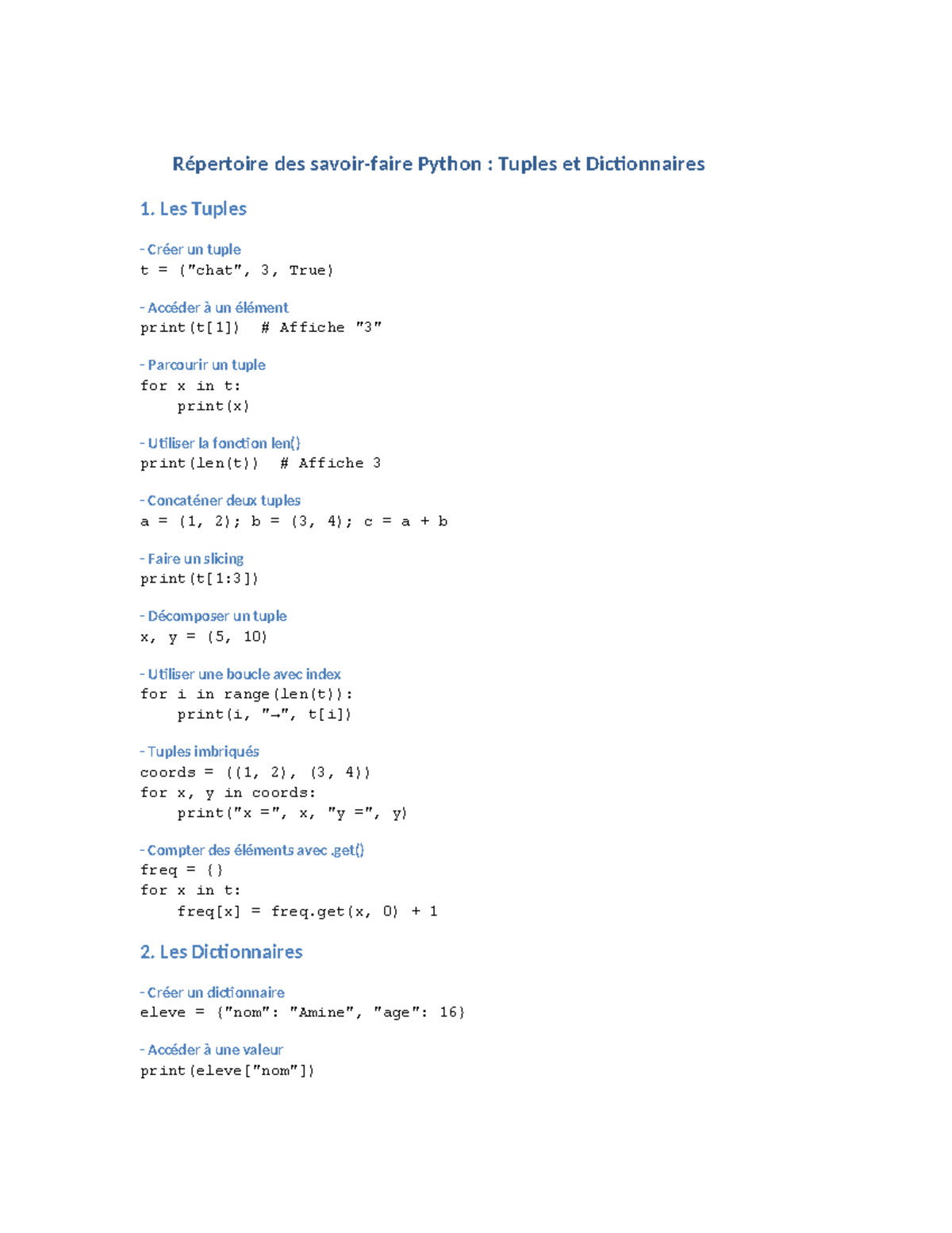 Repertoire Savoir Faire Tuples Dictionnaires - 📘Répertoire des savoir ...