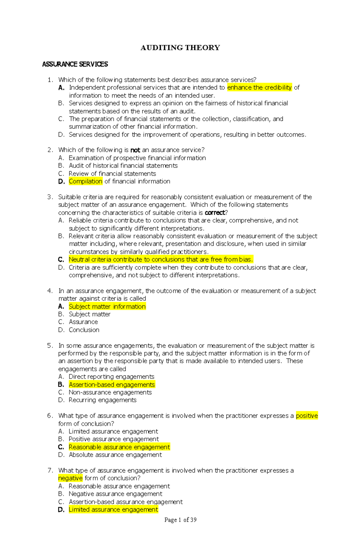 Auditing Theory: Comprehensive Guide with 250 Questions (Course Code ...