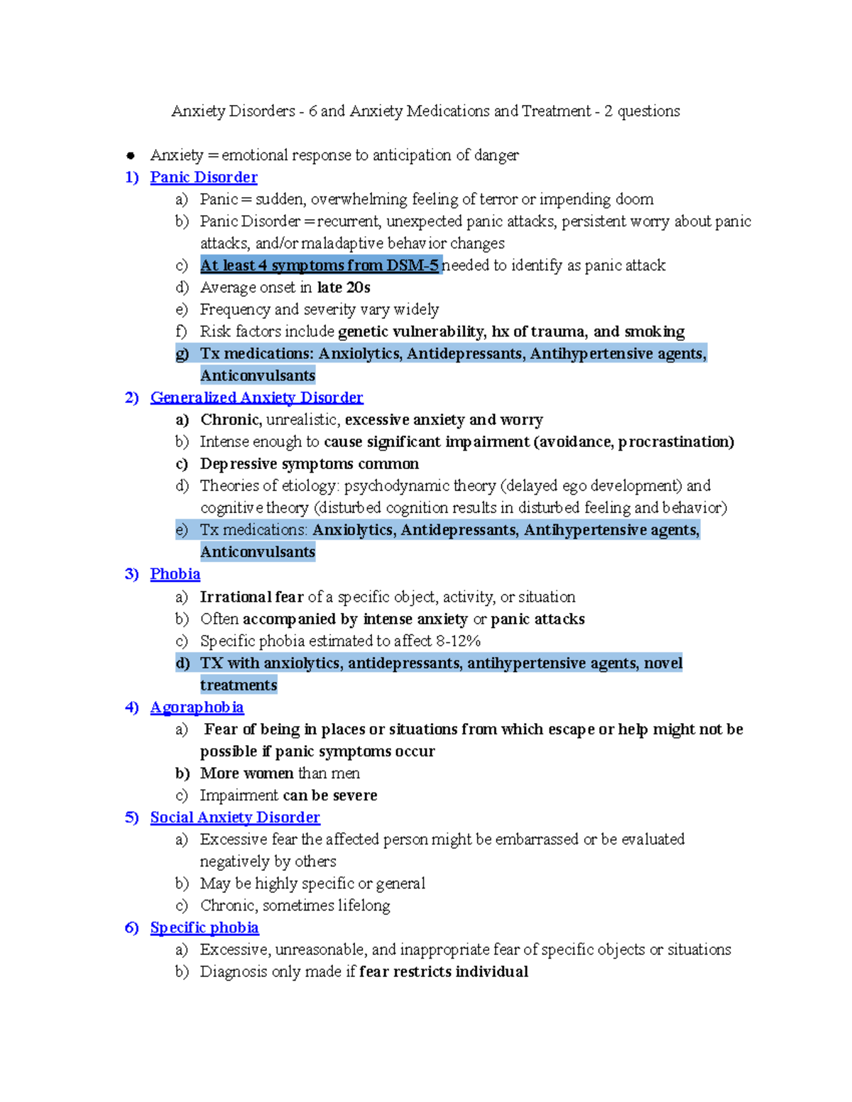 Psych Test 2: Anxiety Disorders and Bipolar Disorders Overview - Studocu