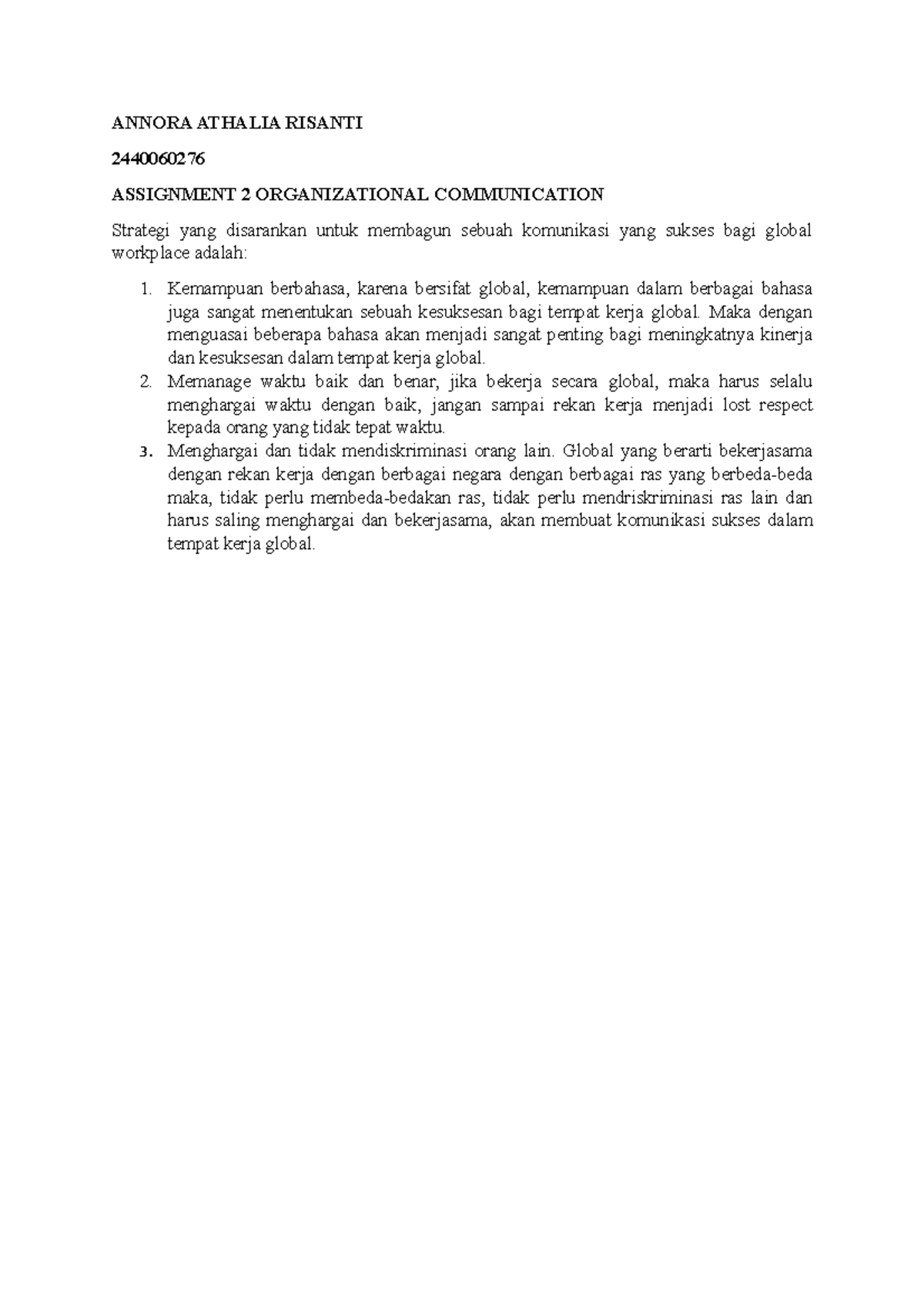 Assignment 3 organizational comm annora 2440060276 - ANNORA ATHALIA ...