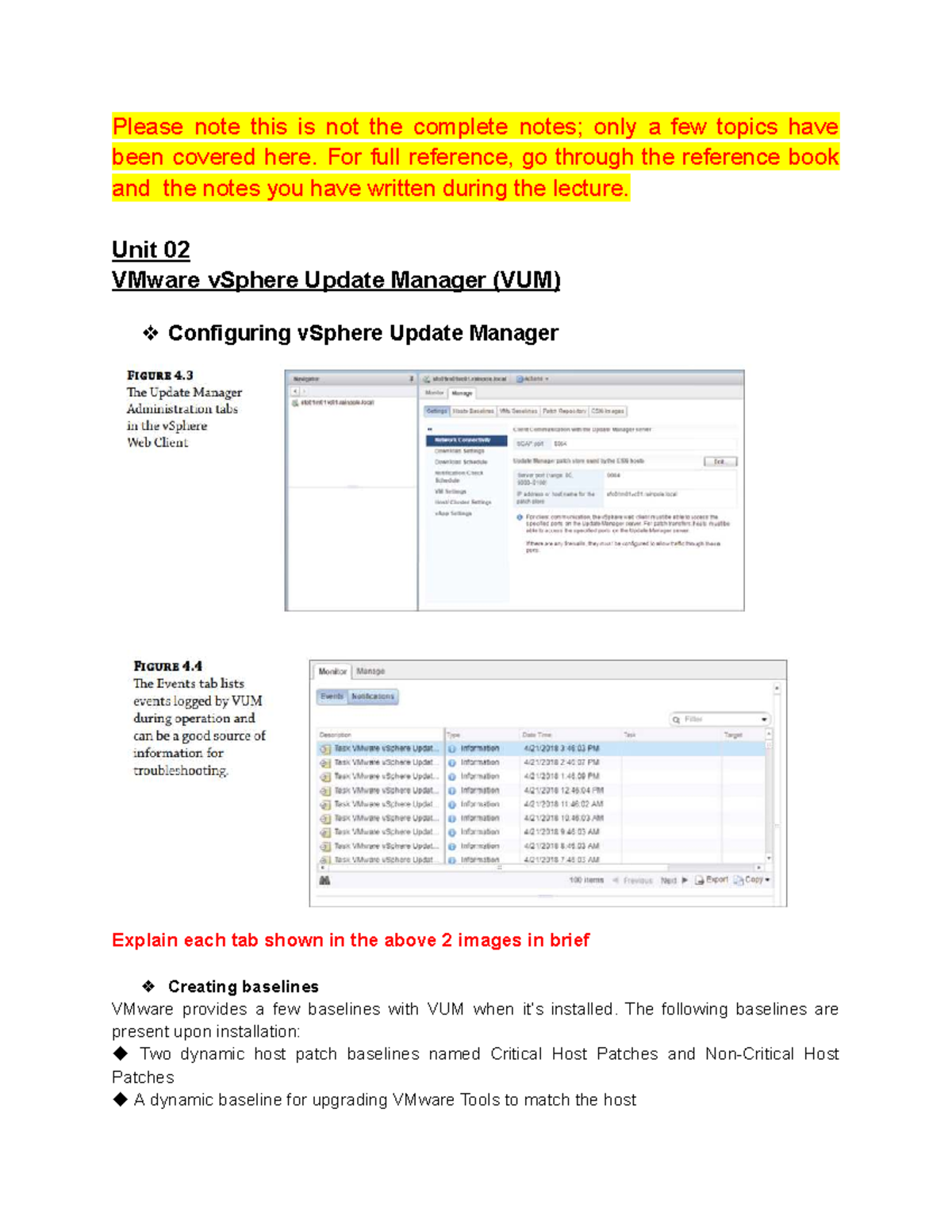 VIR 202 Lecture Notes: VMware vSphere Update Manager Overview - Studocu