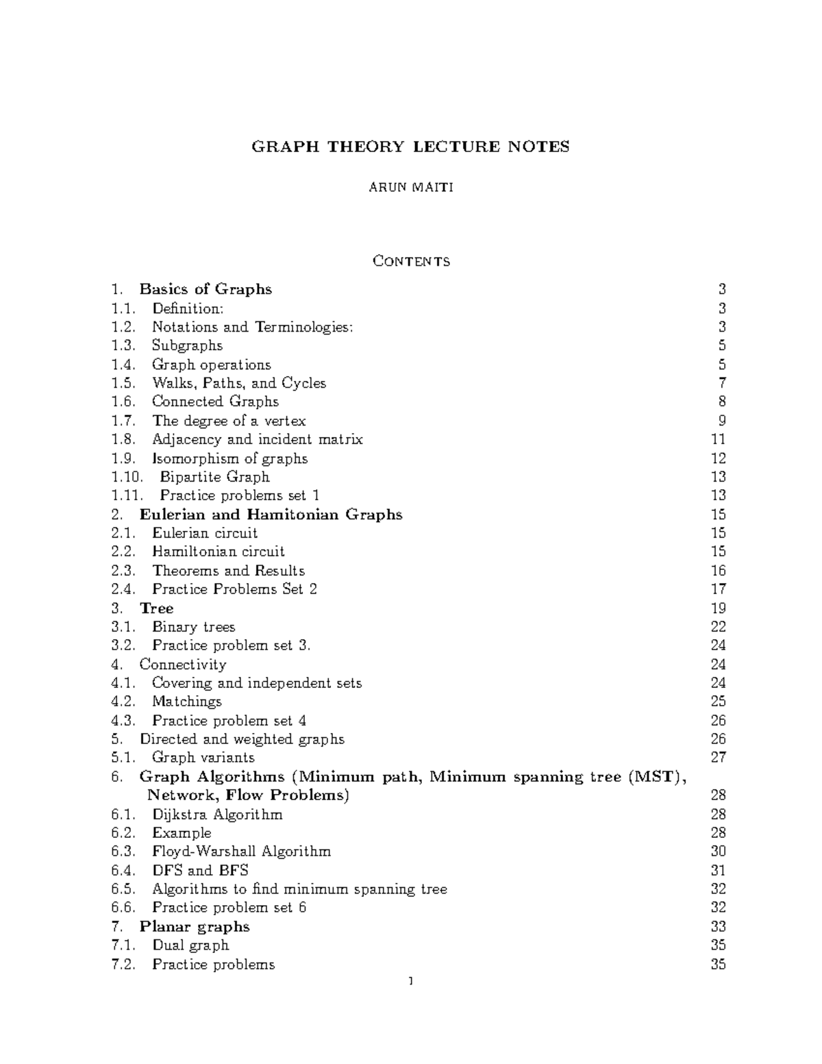 Graph Theory Lecture Notes (Course Code: GT101) - Studocu