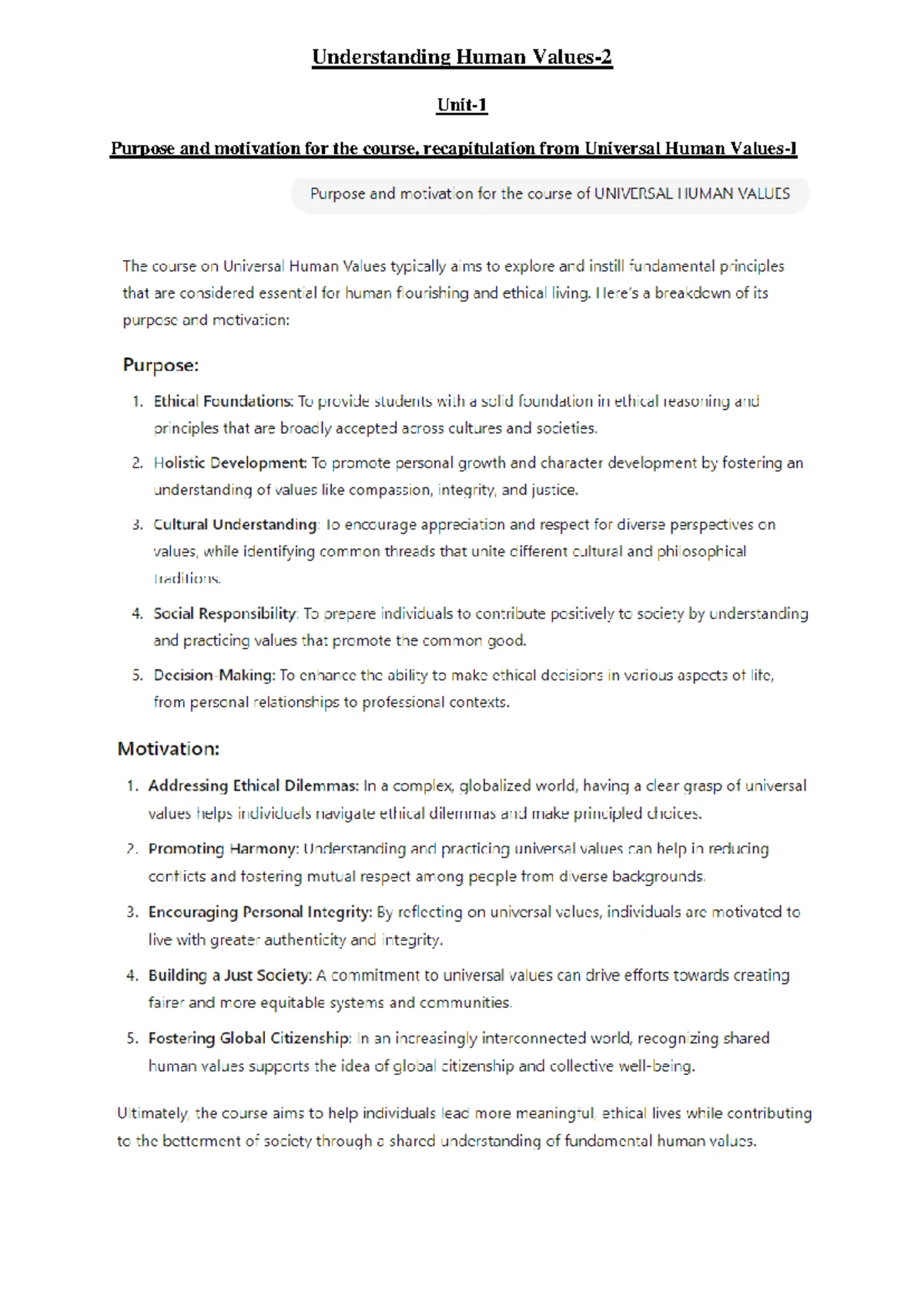 UHV 2 notes unit 3 2024 25 - Understanding Human Values- 2 - R- 20 Unit ...
