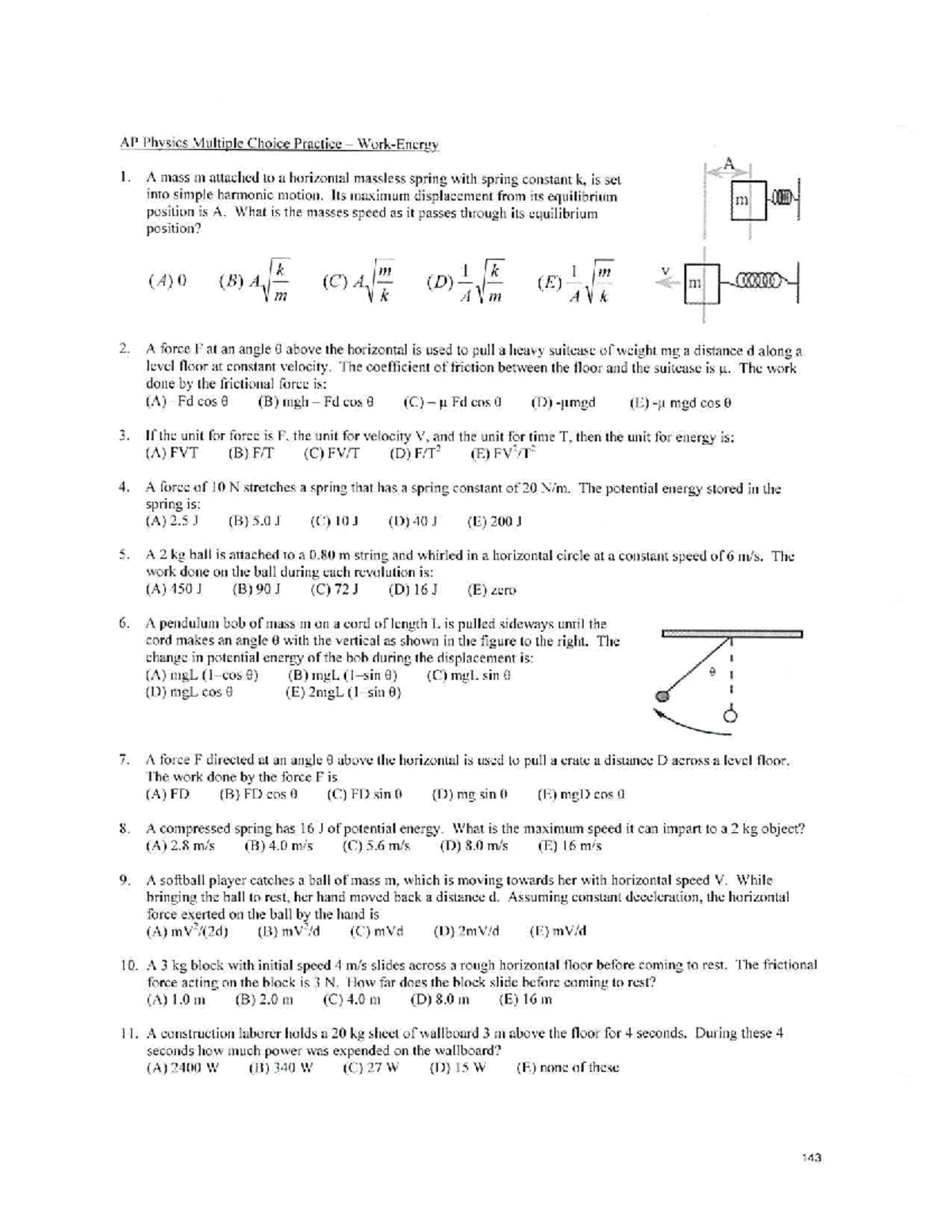 AP Physics AP1 Work & Energy Multiple Choice Practice - Studocu