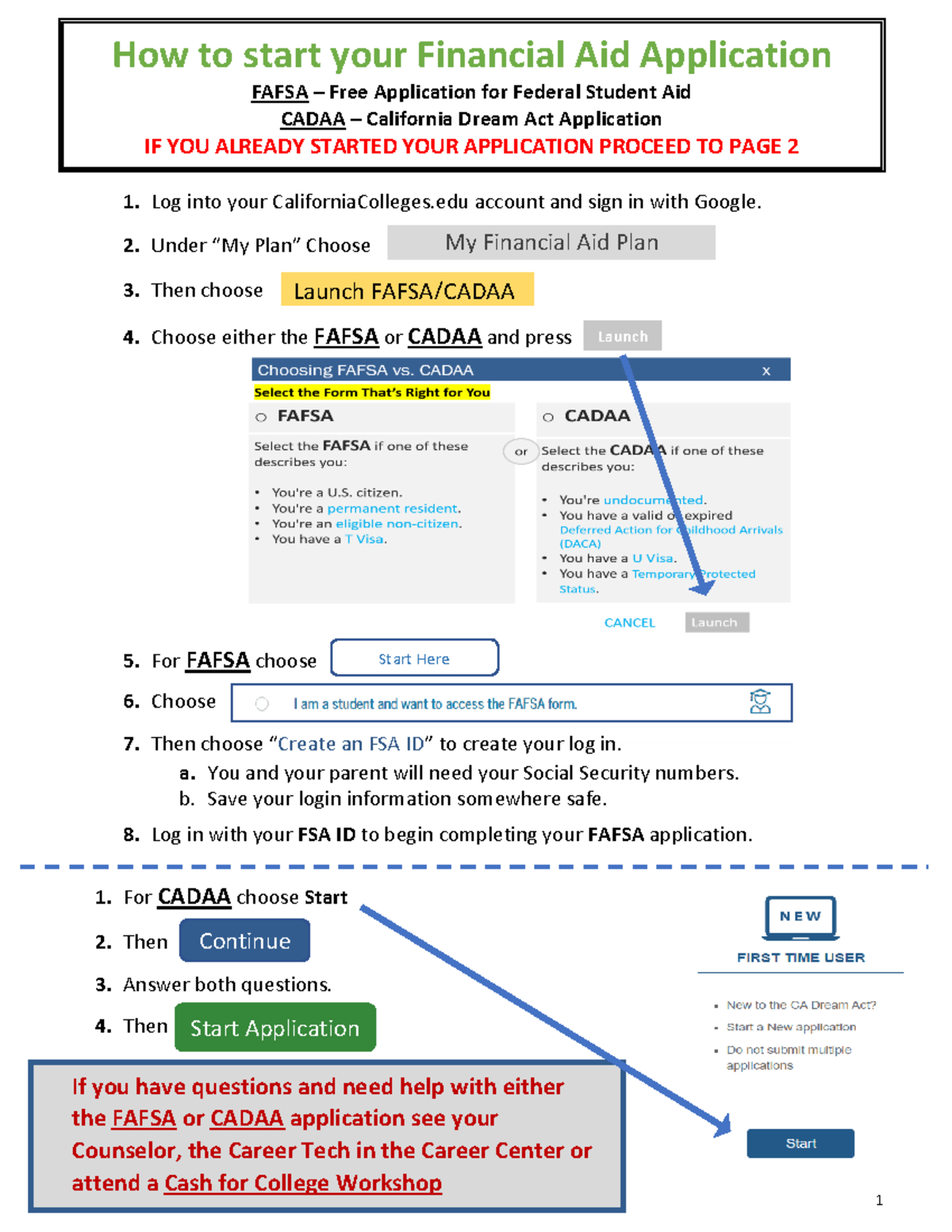 Financial Aid Instructions: FAFSA & CADAA Guide for Students - Studocu