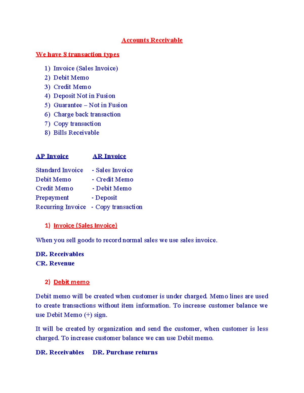 Fusion AR Seesion Short Notes 1 - Accounts Receivable We have 8 ...