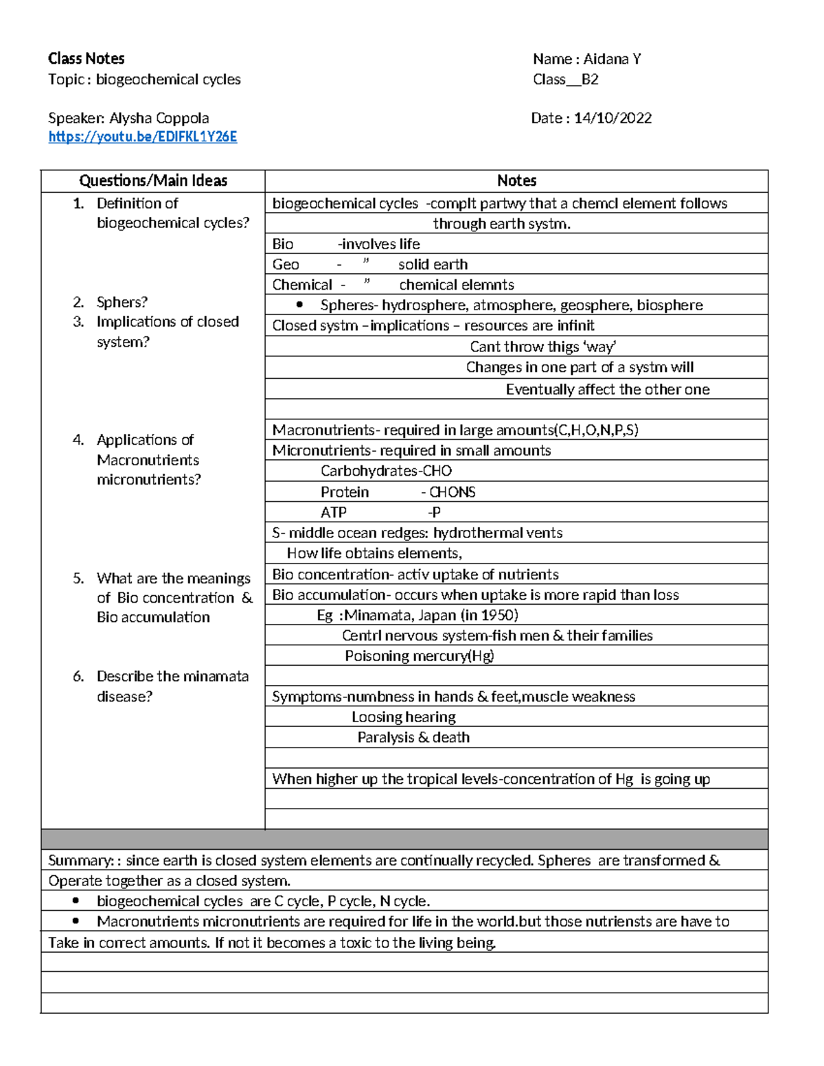 BIOL 101 Lecture Notes - Biogeochemical Cycles Overview - Studocu
