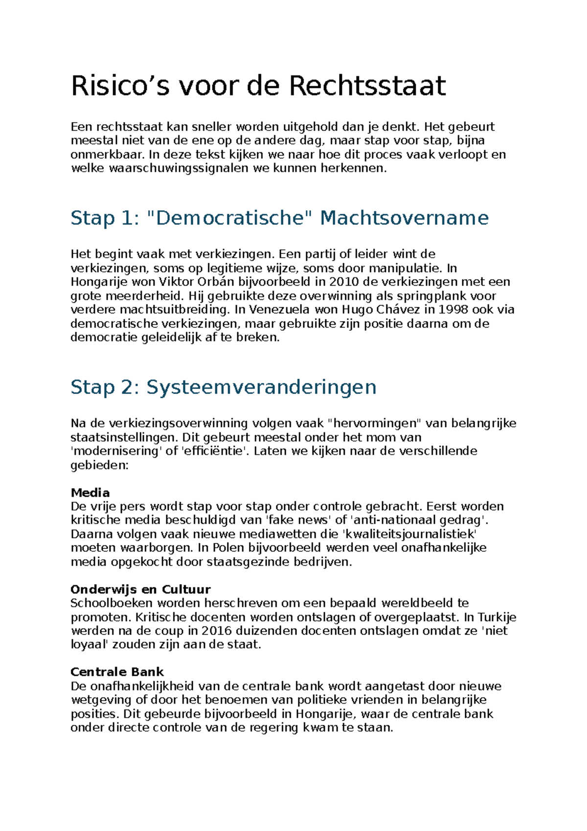 Risico's voor de Rechtsstaat: Proces van Uitholling en ...