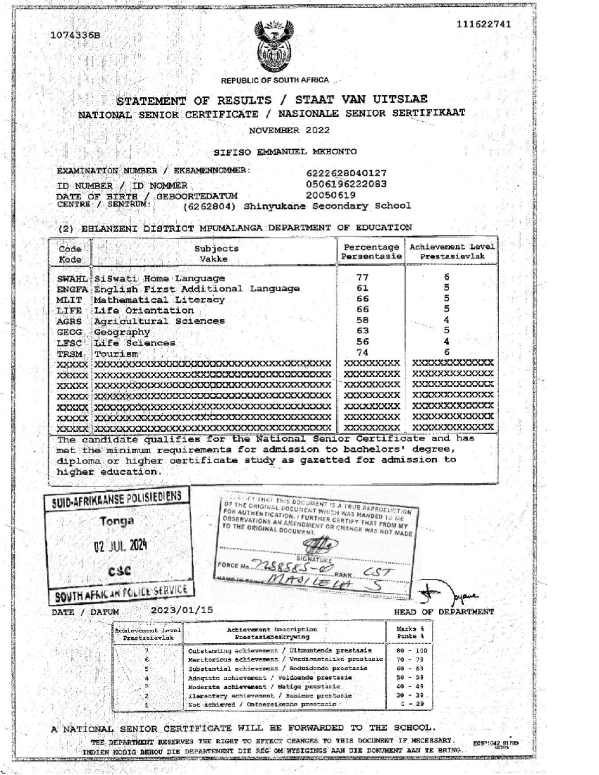 Mkhonto Sifiso Matric - Business management - 1074336B REPUBLIC OF ...
