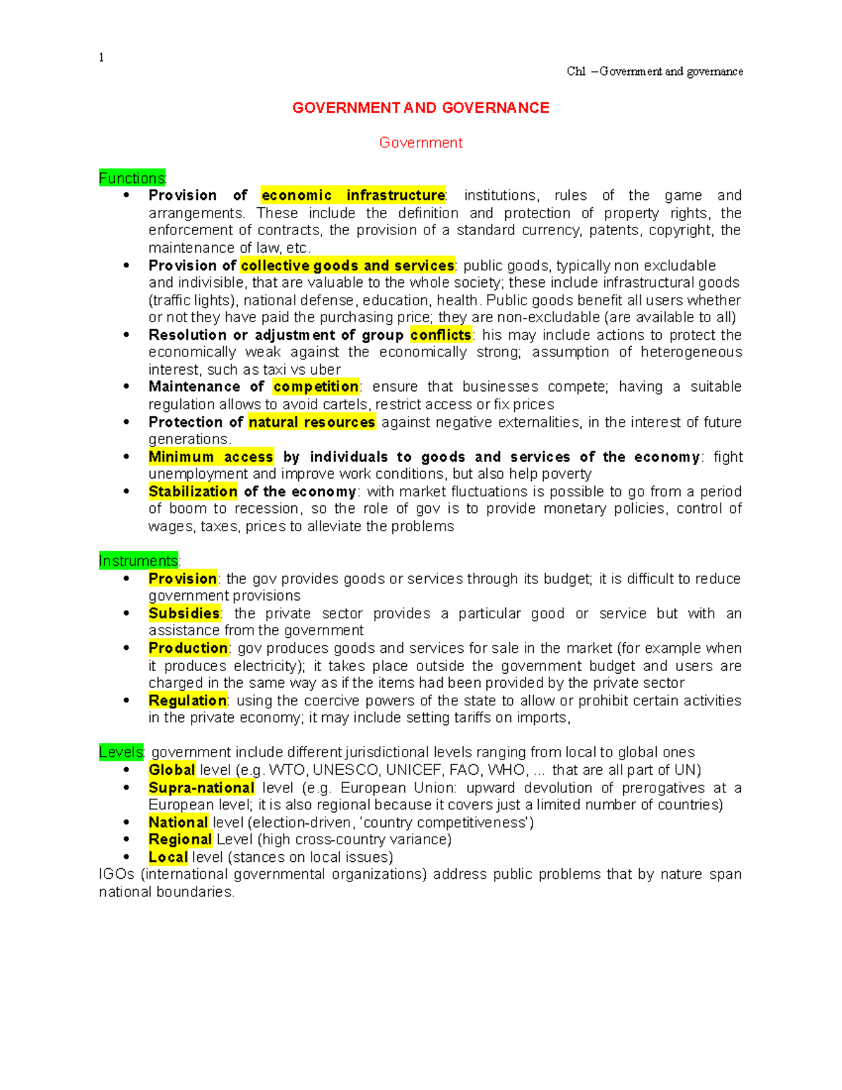 Comprehensive Notes for General Exam on Government and Governance - Studocu