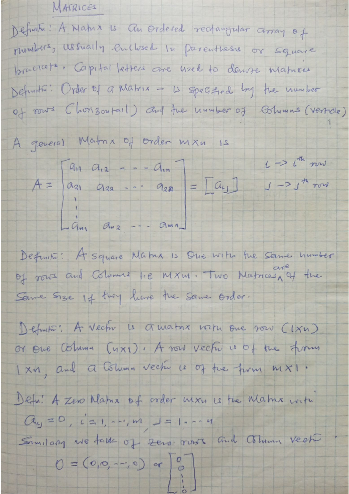 MATH 101: Lecture Notes on Matrices, Operations, and Determinants - Studocu
