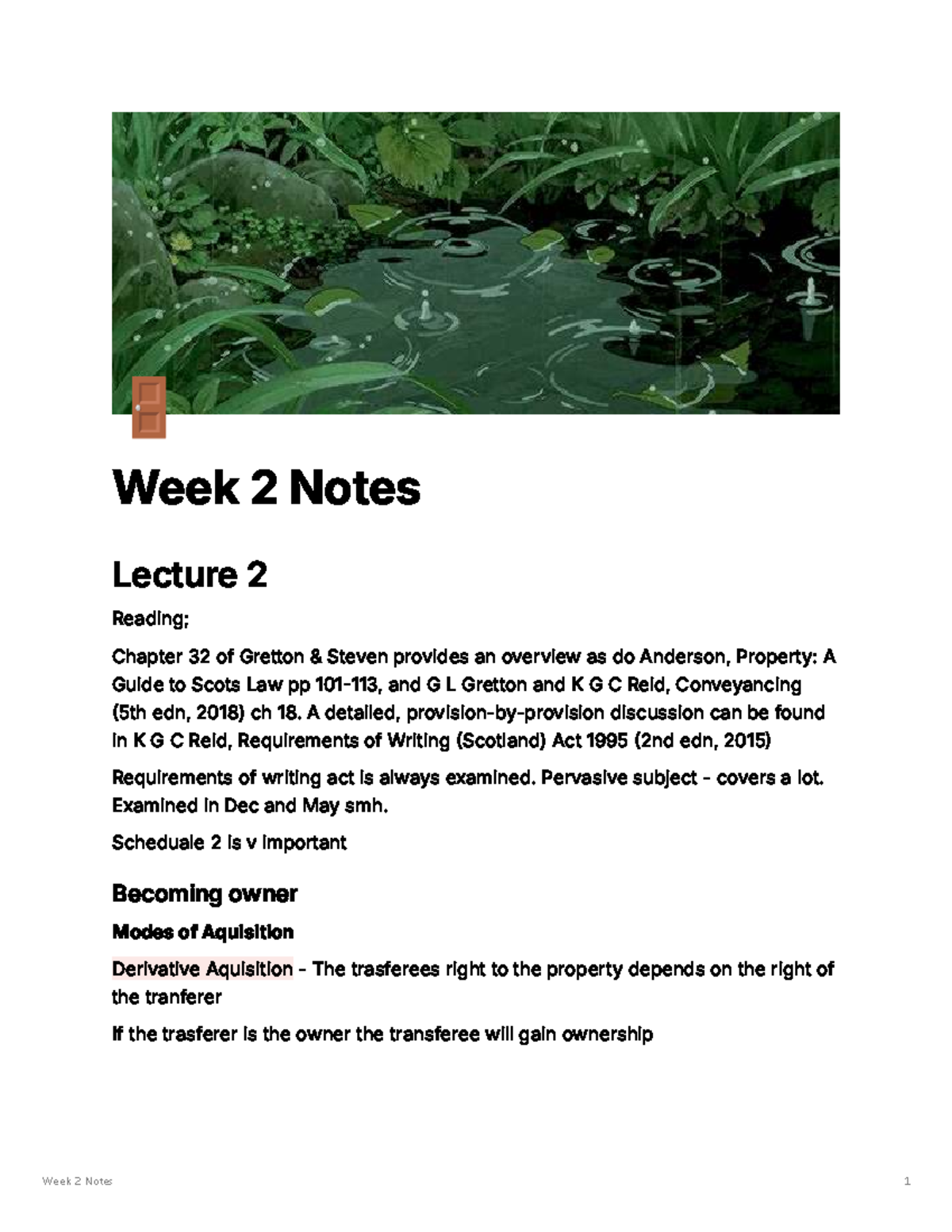 Week 2 Lecture Notes: Property Law Overview and Key Concepts - Studocu