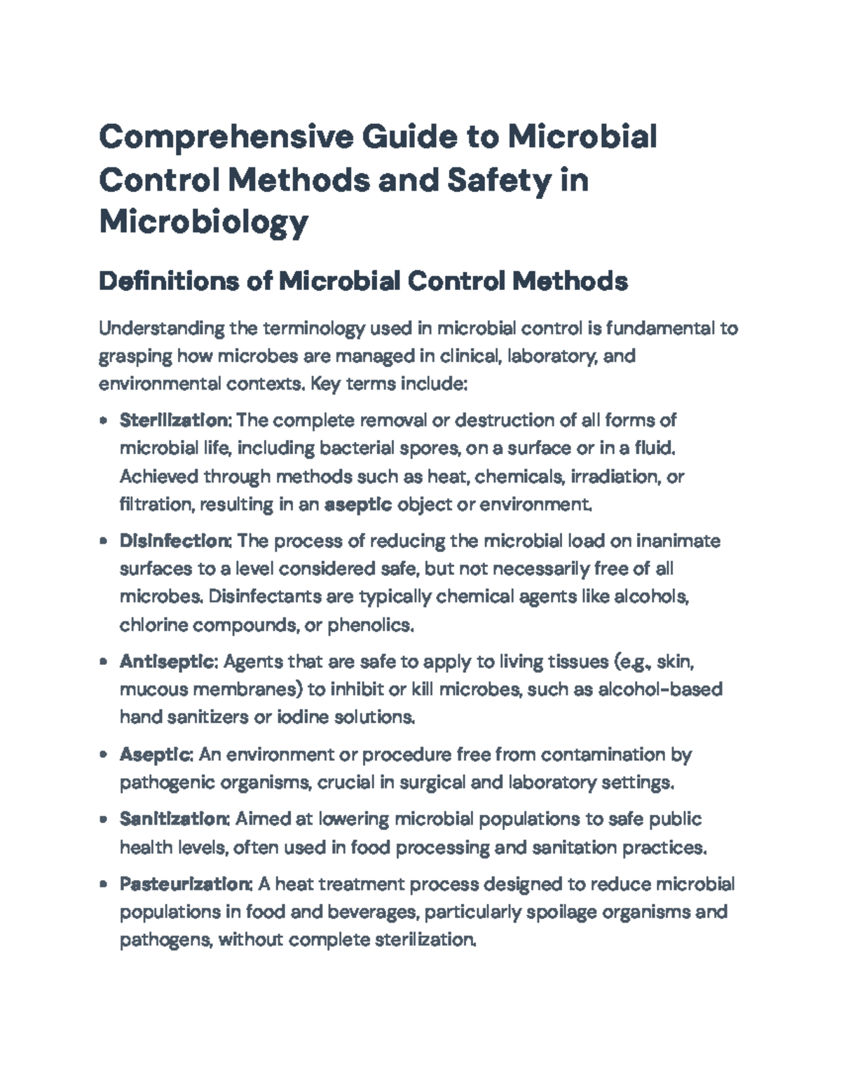 Microbial Control Methods and Safety Protocols in Microbiology - Studocu