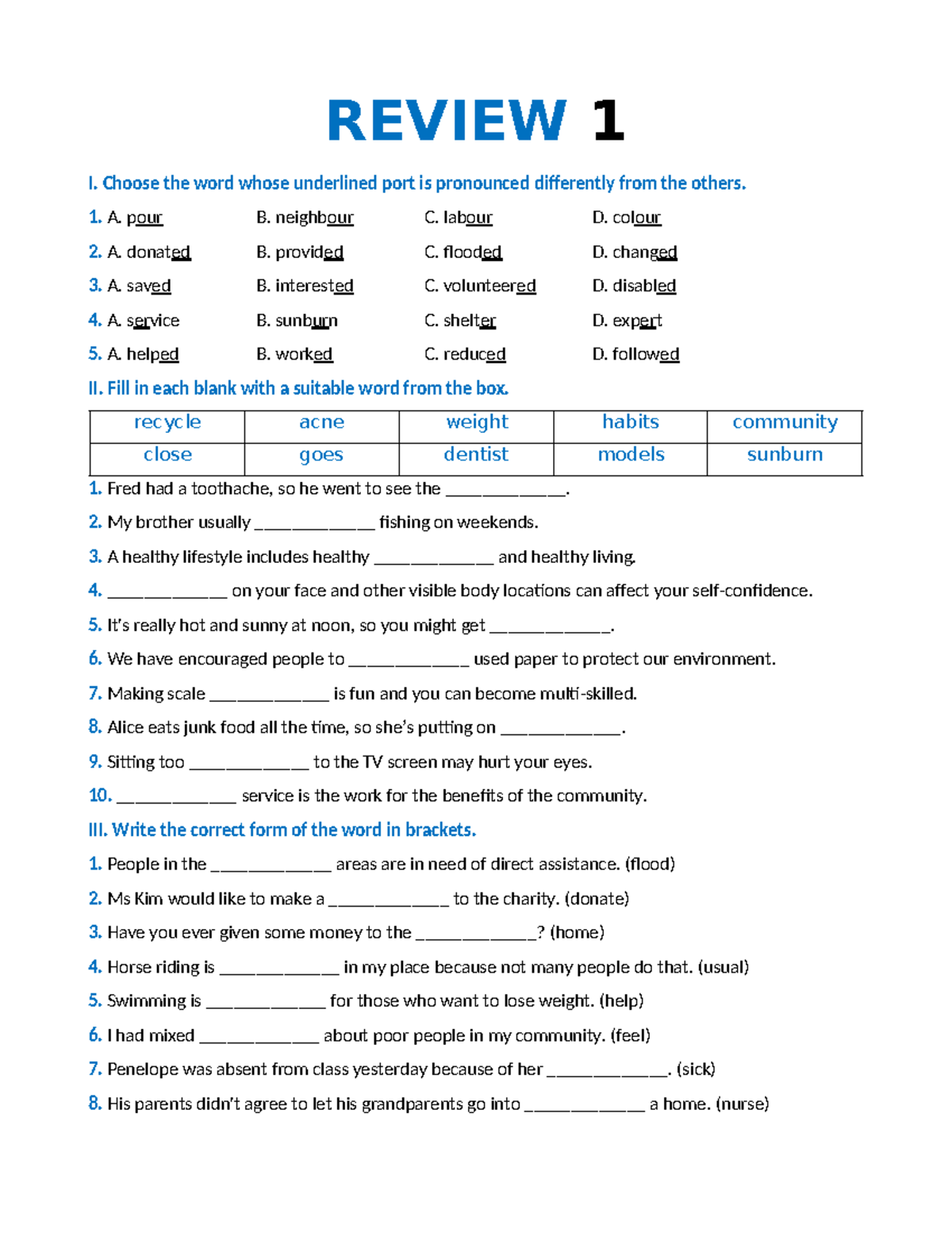 REVIEW 1: Pronunciation and Vocabulary Exercises for ESL Students - Studocu