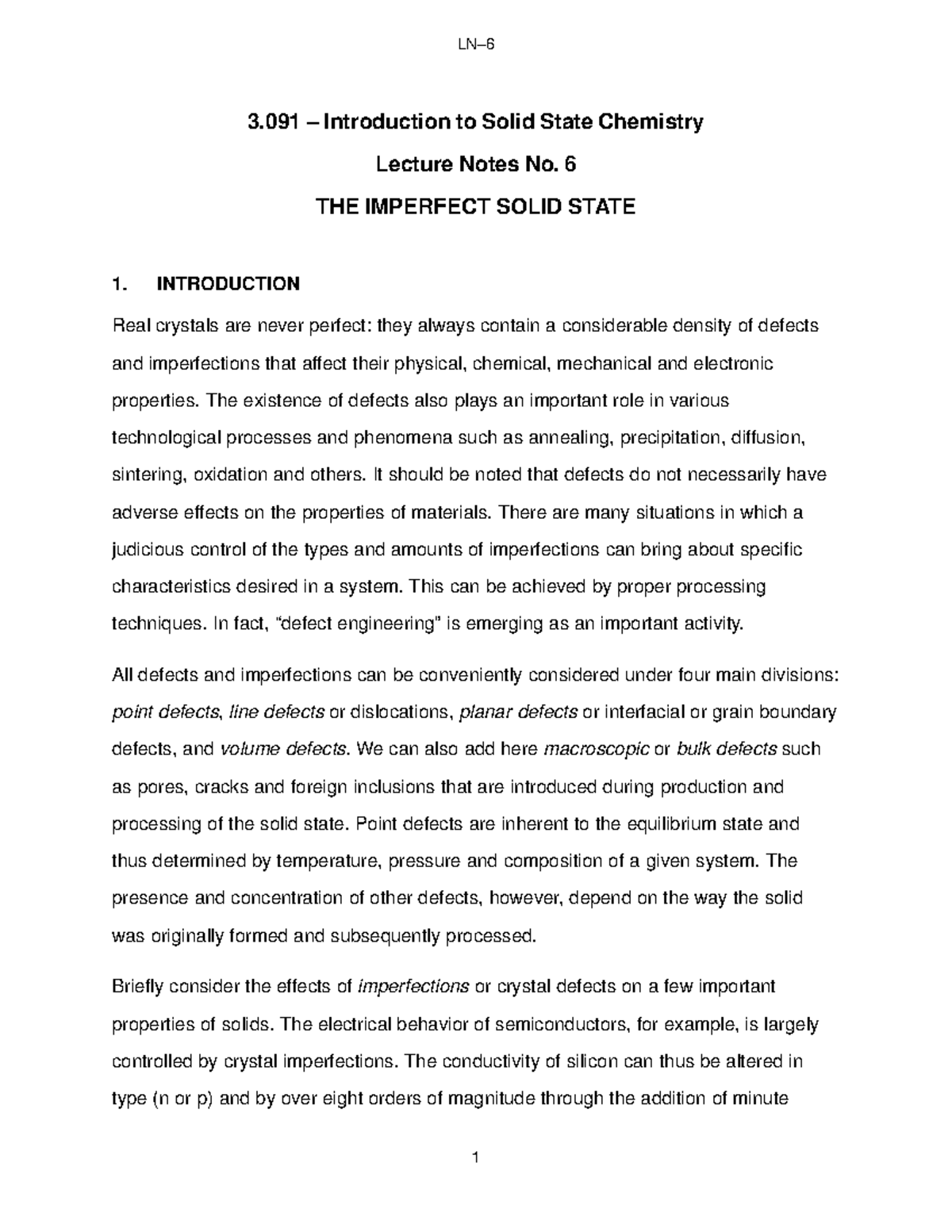 Witt LN6 (Unit 6) Lecture Notes - Defects in the Imperfect Solid State ...