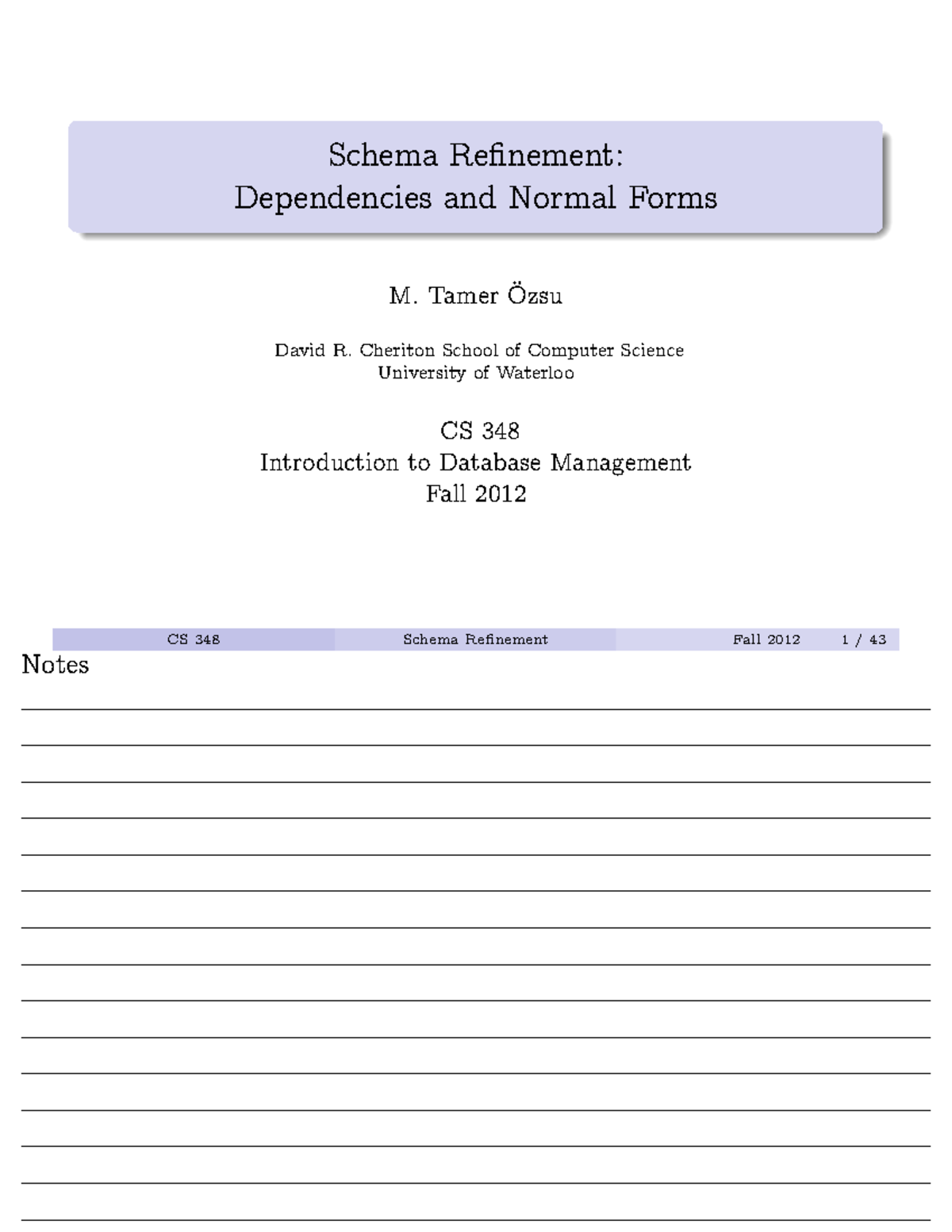 CS 348 Notes: Schema Refinement and Normal Forms Overview - Studocu