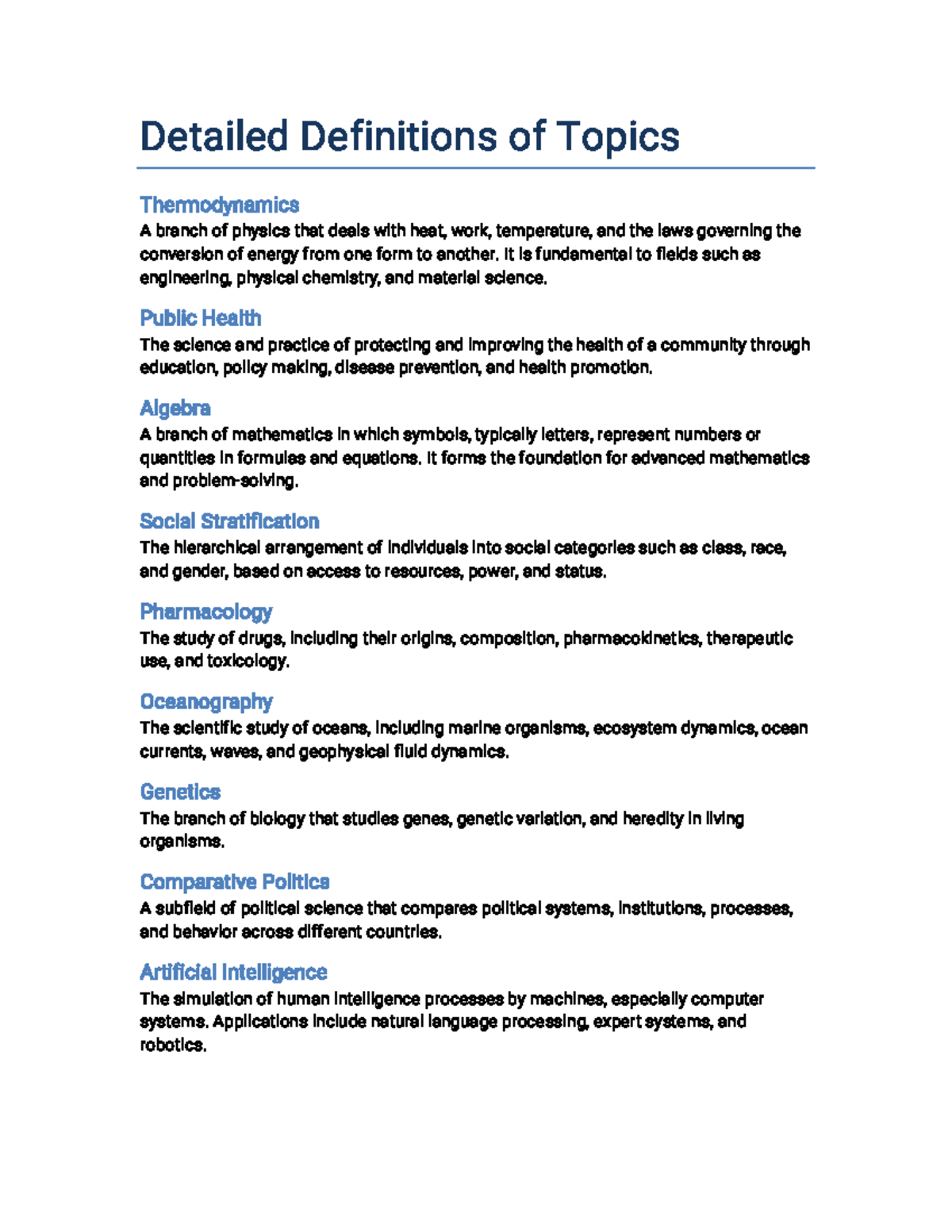 Comprehensive Definitions of Key Topics in Science and Health - Studocu