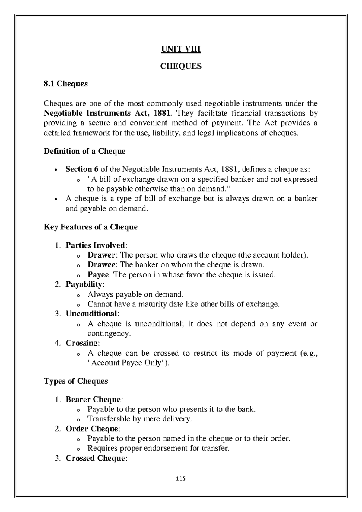 Negotiable Instruments Act 1881: Understanding Cheques and Their ...