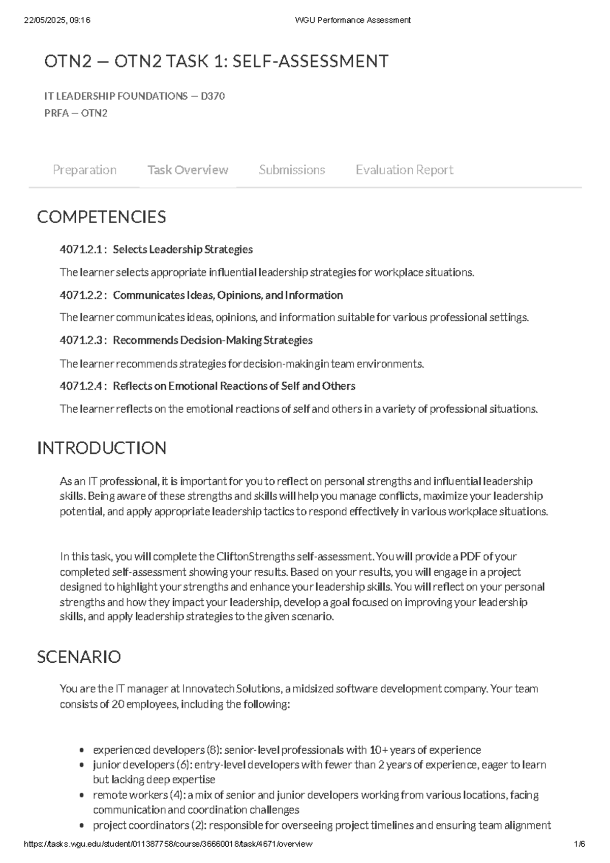 09:16 WGU Performance Assessment OTN2 Task 1: IT Leadership Foundations ...