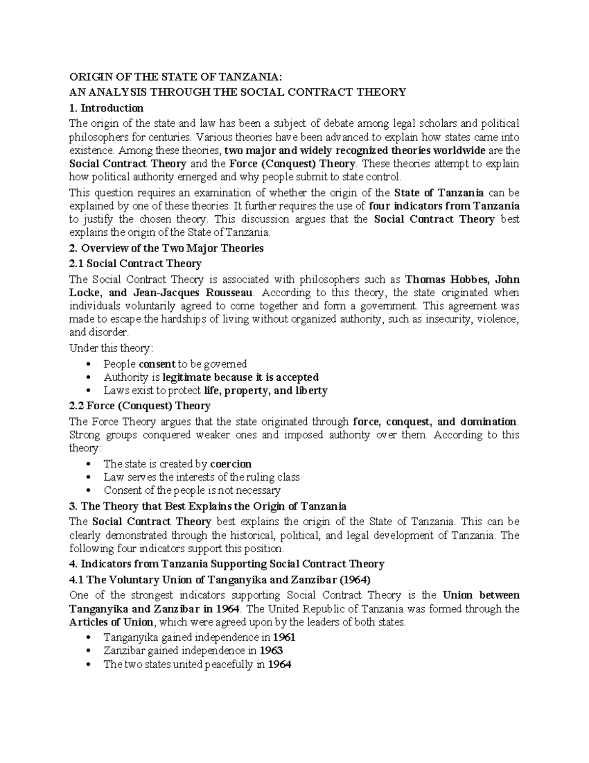 SOC 101: Origin of the State of Tanzania - A Social Contract Analysis ...