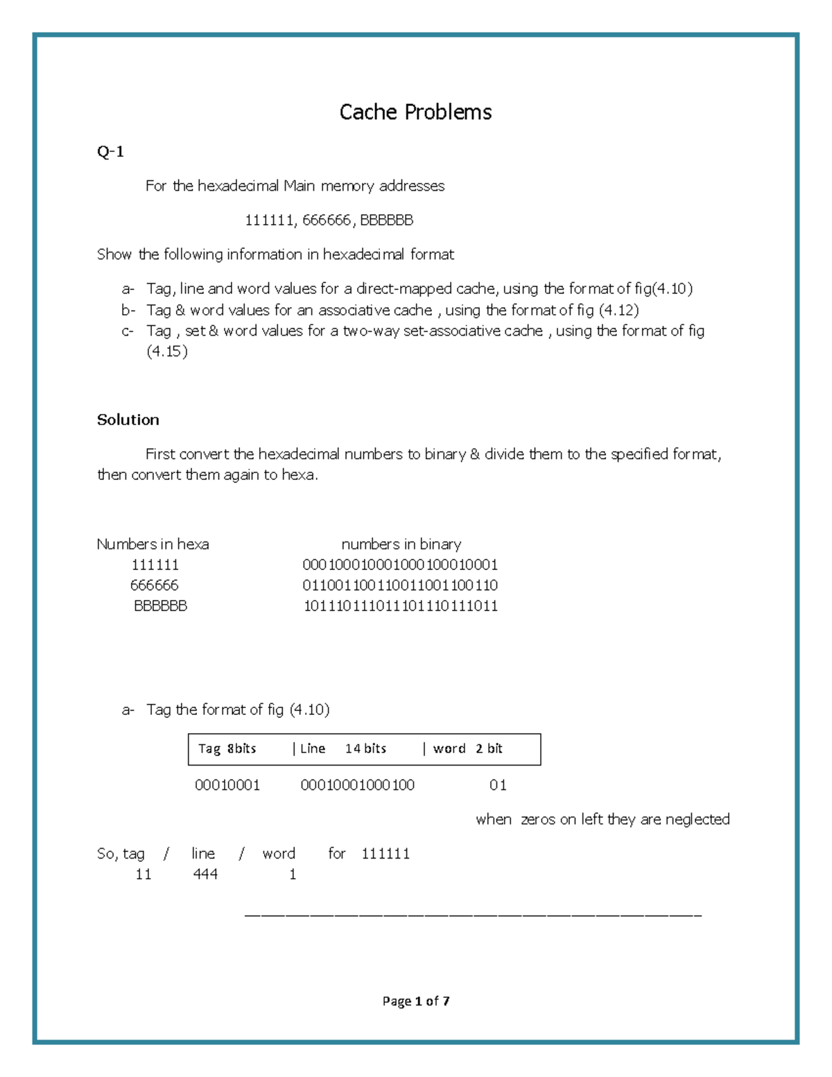 Cache Problems Analysis for Direct-Mapped, Associative, and Set ...