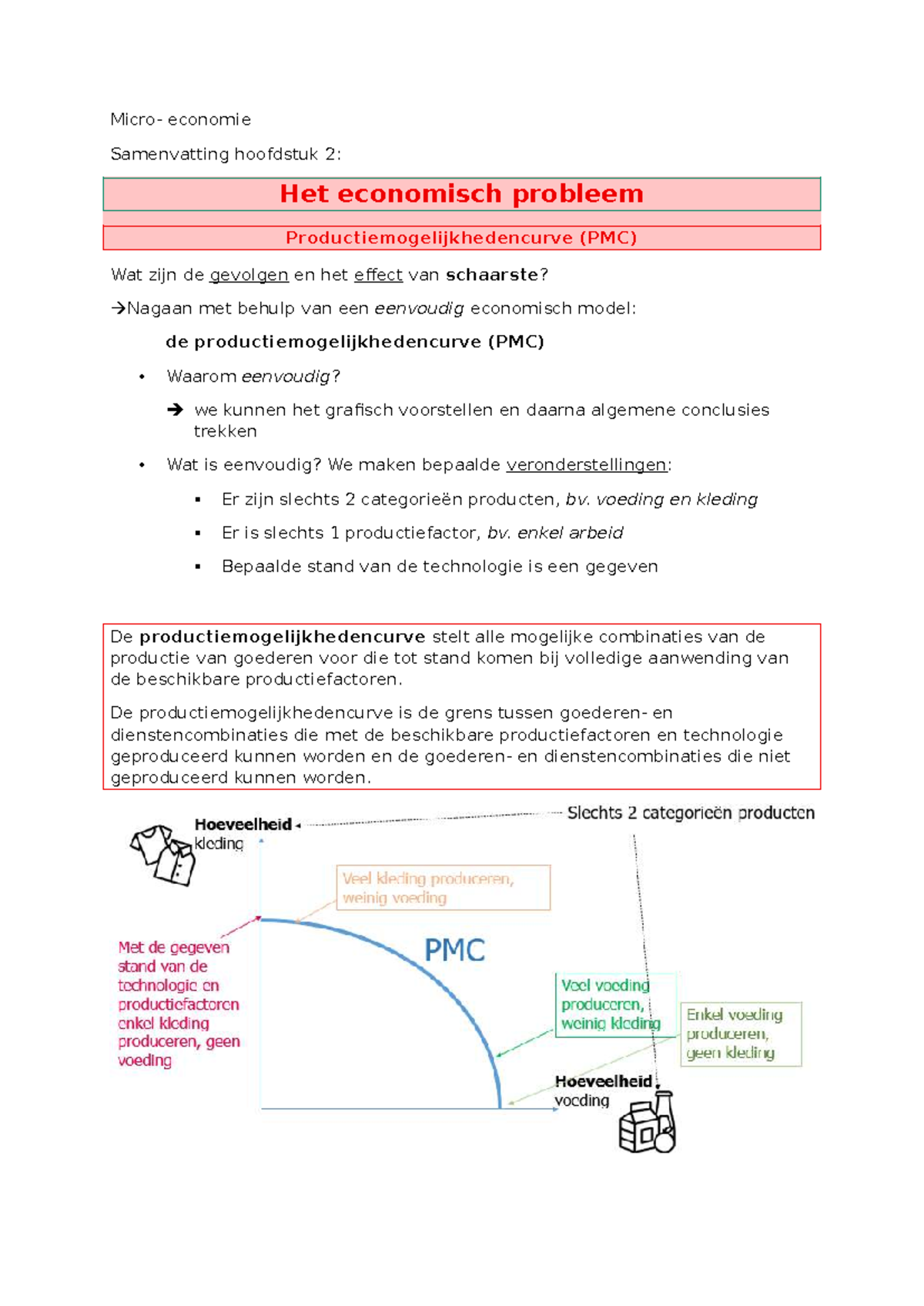 Sv H2 - Samenvatting Hoofdstuk 2: Het Economisch Probleem en PMC - Studocu