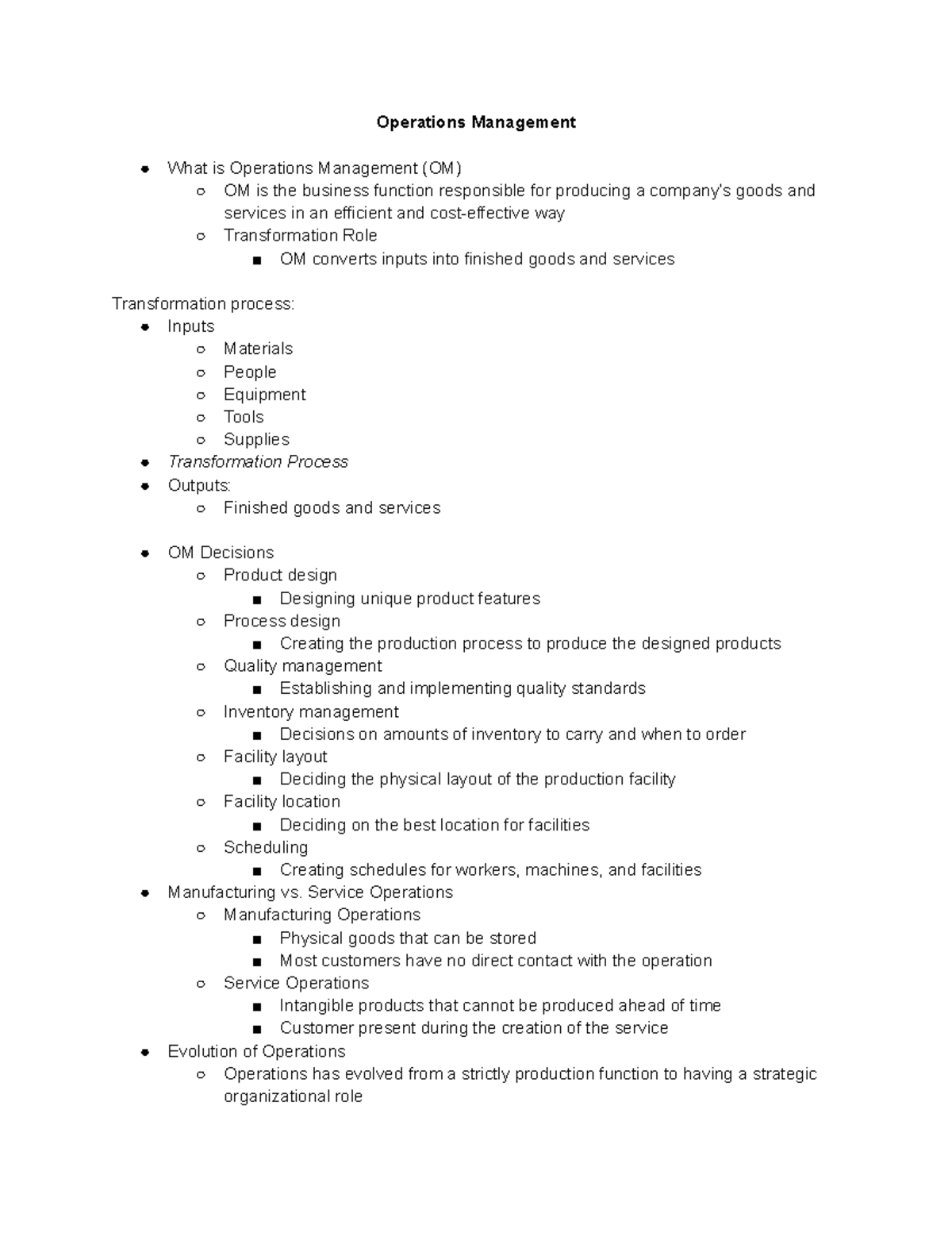 Chapter 5: Operations Management Overview and Key Concepts - Studocu
