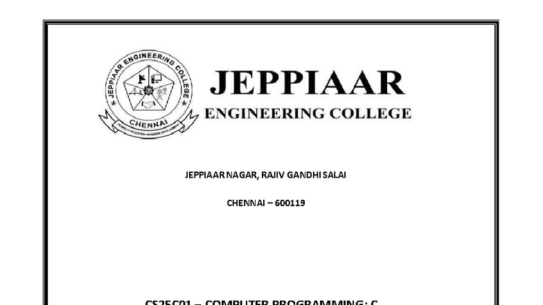CS25C01 Computer Programming Lab Manual: C Programming Fundamentals ...