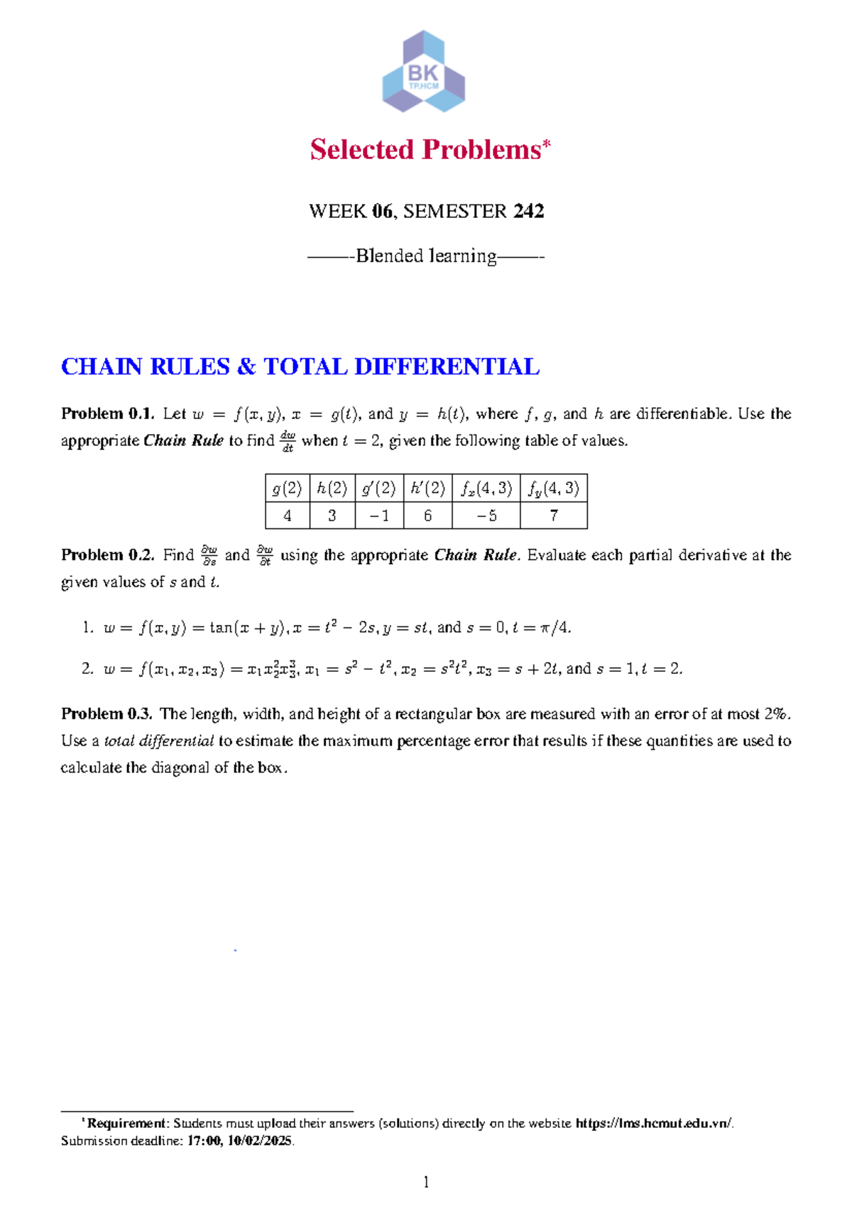 CAL2ENG WEEK 06 Chain Rules & Total Differentials Problems - Studocu