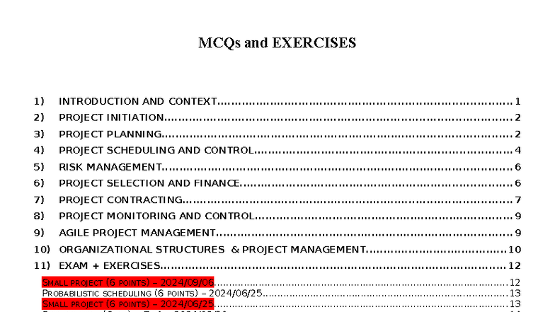 MCQs and Exercises for Project Management (Course Code: PM101) - Studocu