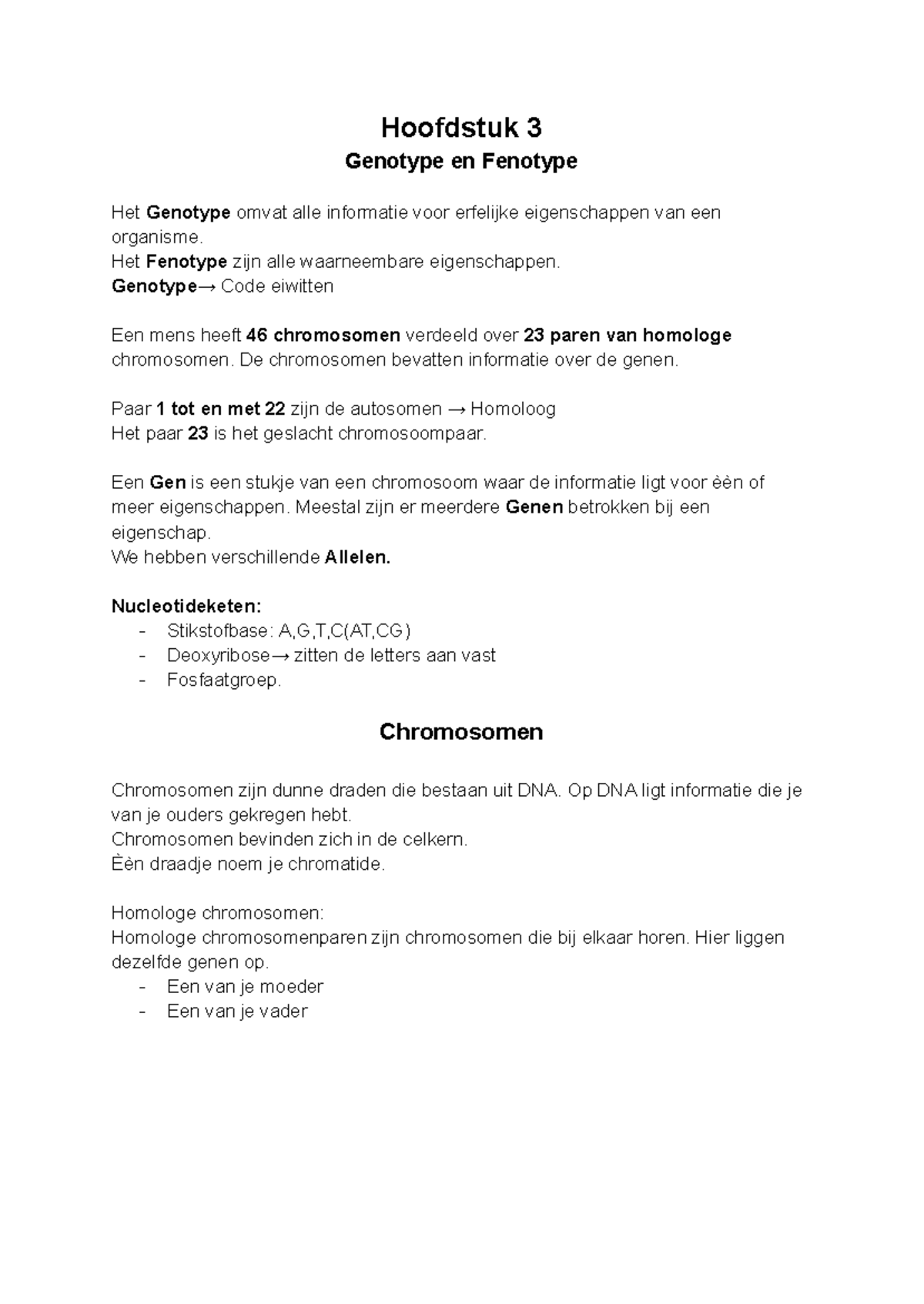 Biologie Hoofdstuk 3: Genotype, Fenotype en Evolutie Notities - Studeersnel