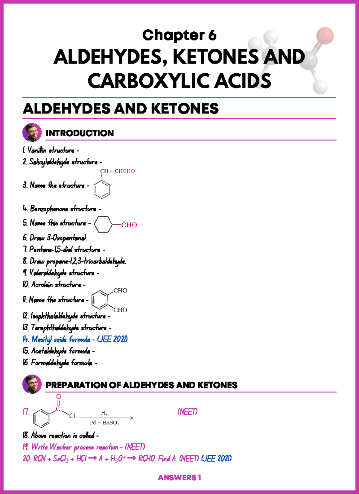 Aldehydes And Ketones And Carboxylic Acids Notes