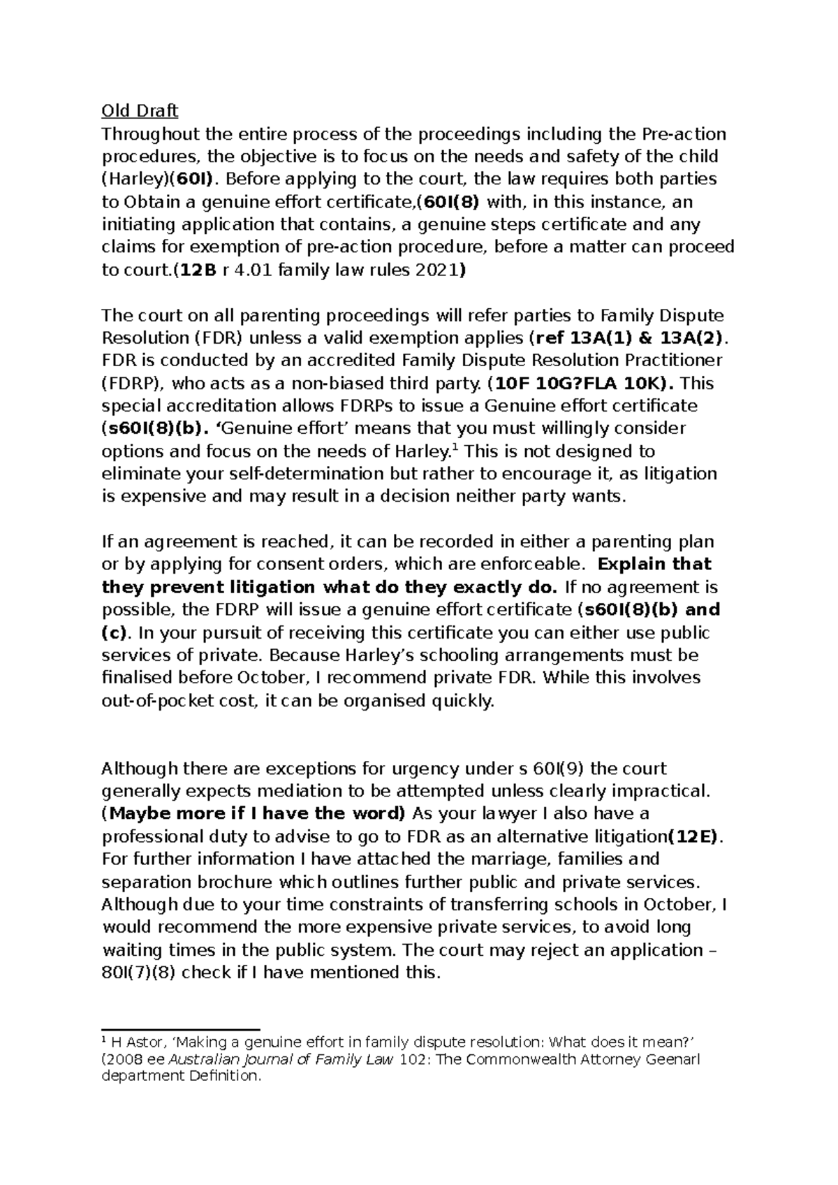Family Law Assignment Notes: FDR & Parenting Orders (FLA s60I) - Studocu