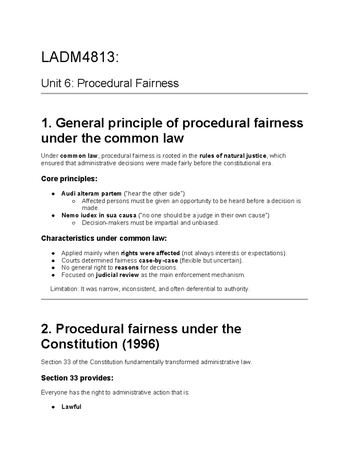 LADM4813: Unit 6 - Understanding Procedural Fairness in Law - Studocu