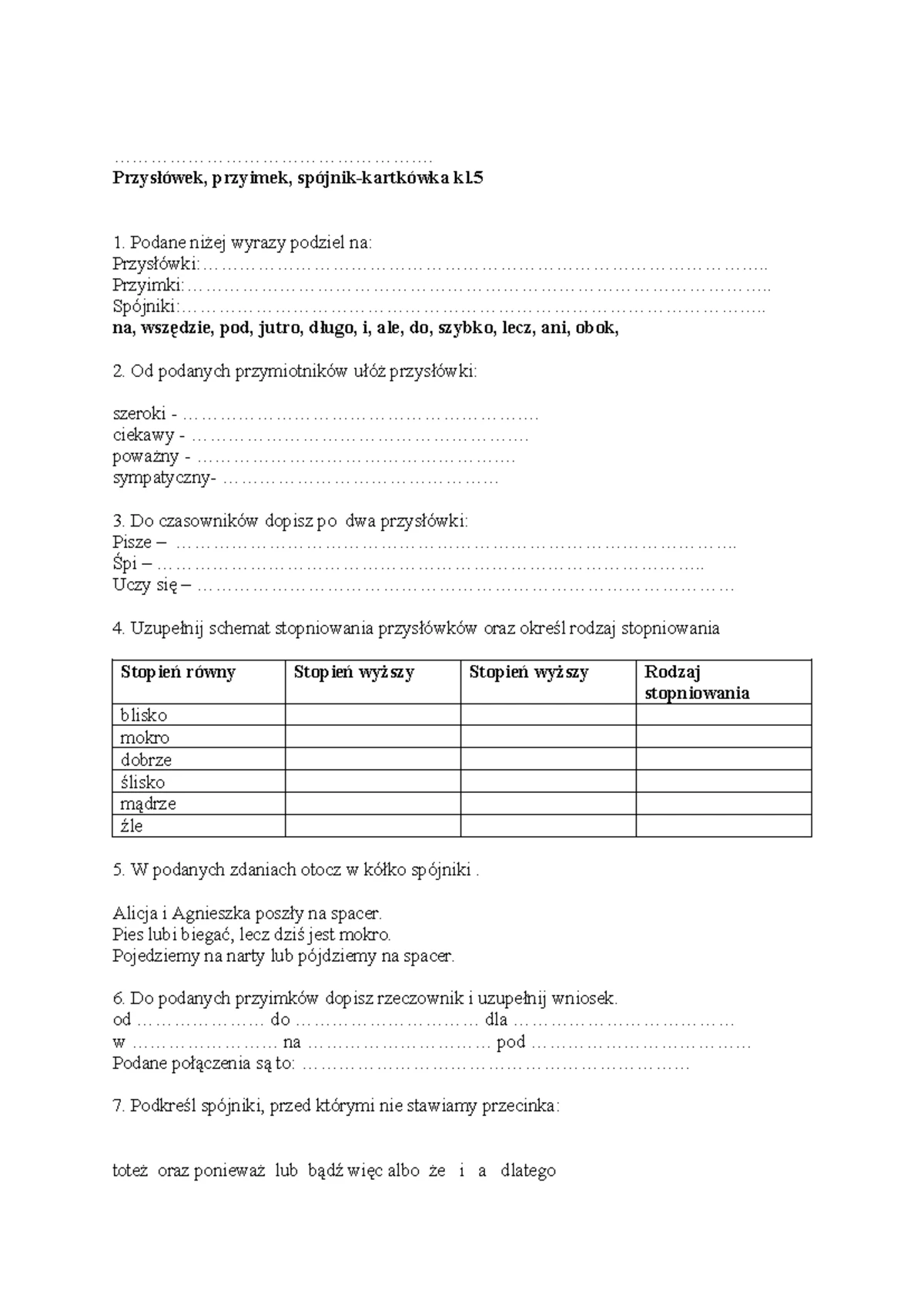 Przysłówek Przyimek Sprawdzian Klasa 5 Chomikuj www.studocu.com