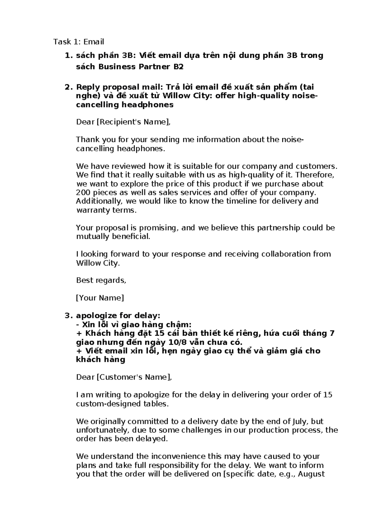 Task 1: Email Writing Exercises for Business Communication - Studocu