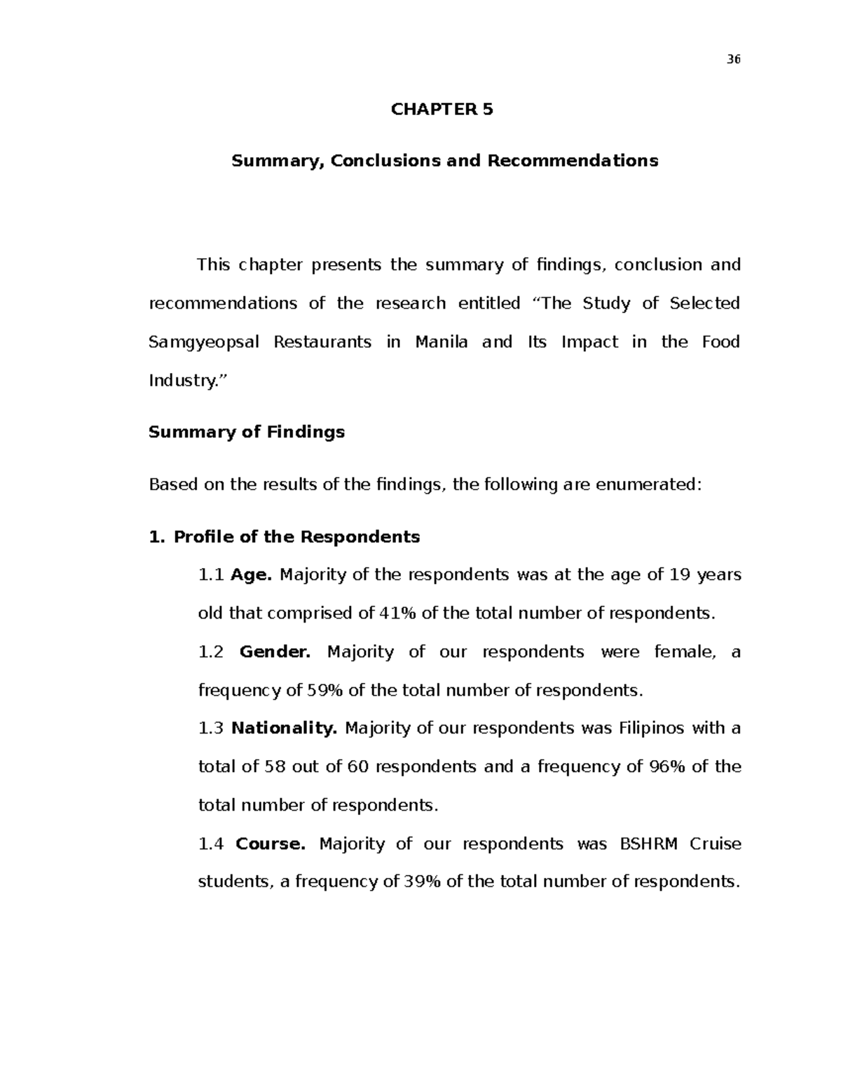 BSHRM 5 Thesis Summary & Recommendations on Samgyeopsal Restaurants ...