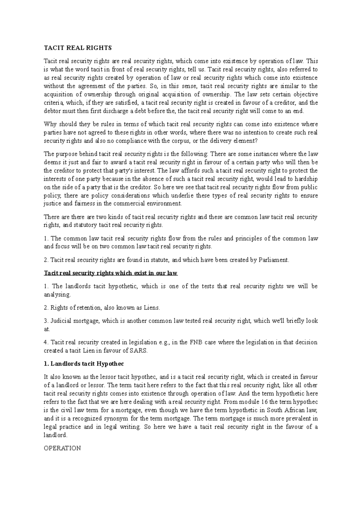 Module 17 Notes - Understanding Tacit Real Security Rights in Property ...