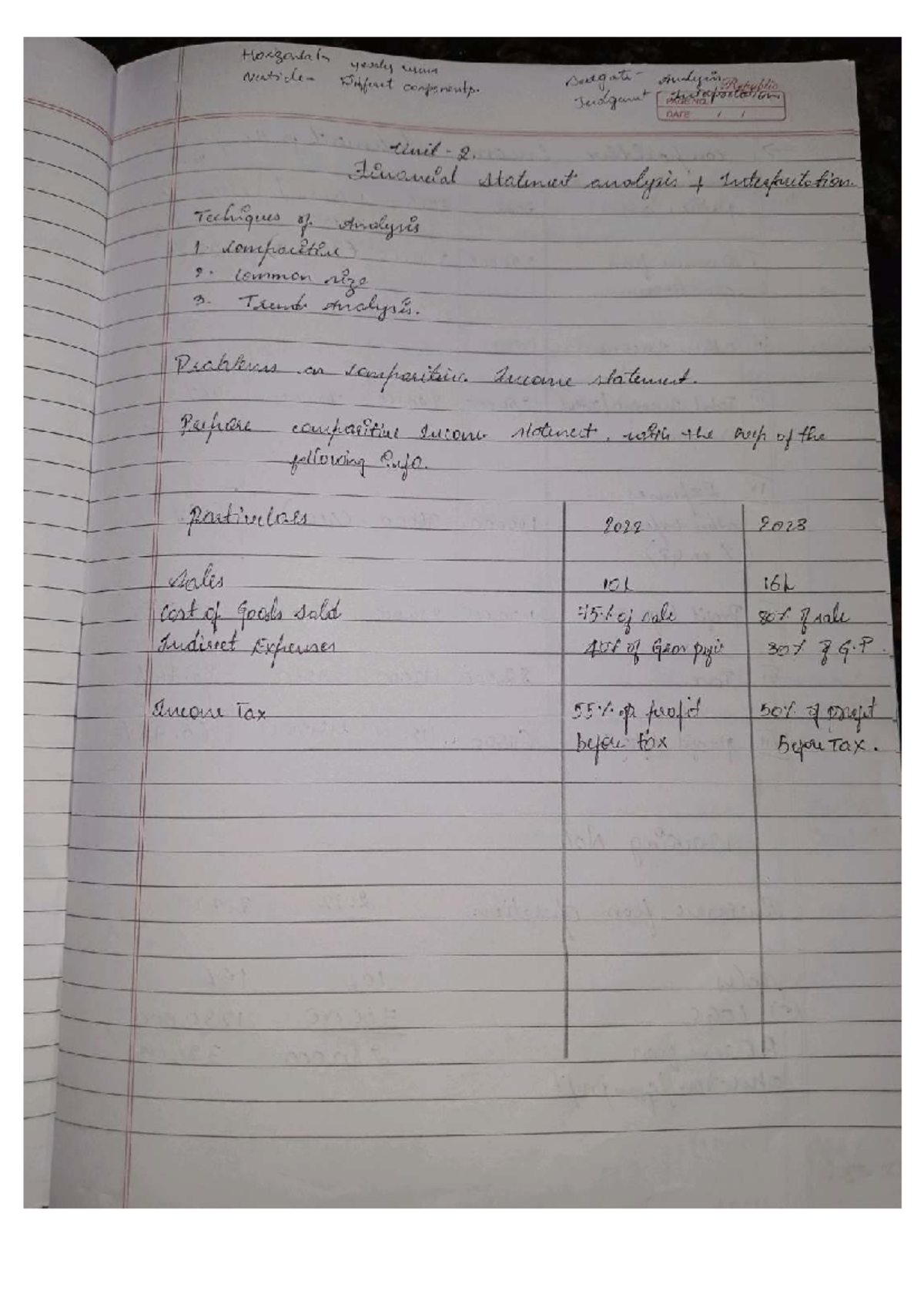 Comprehensive Financial Statement Analysis: Unit 2 - MA Notes - Studocu