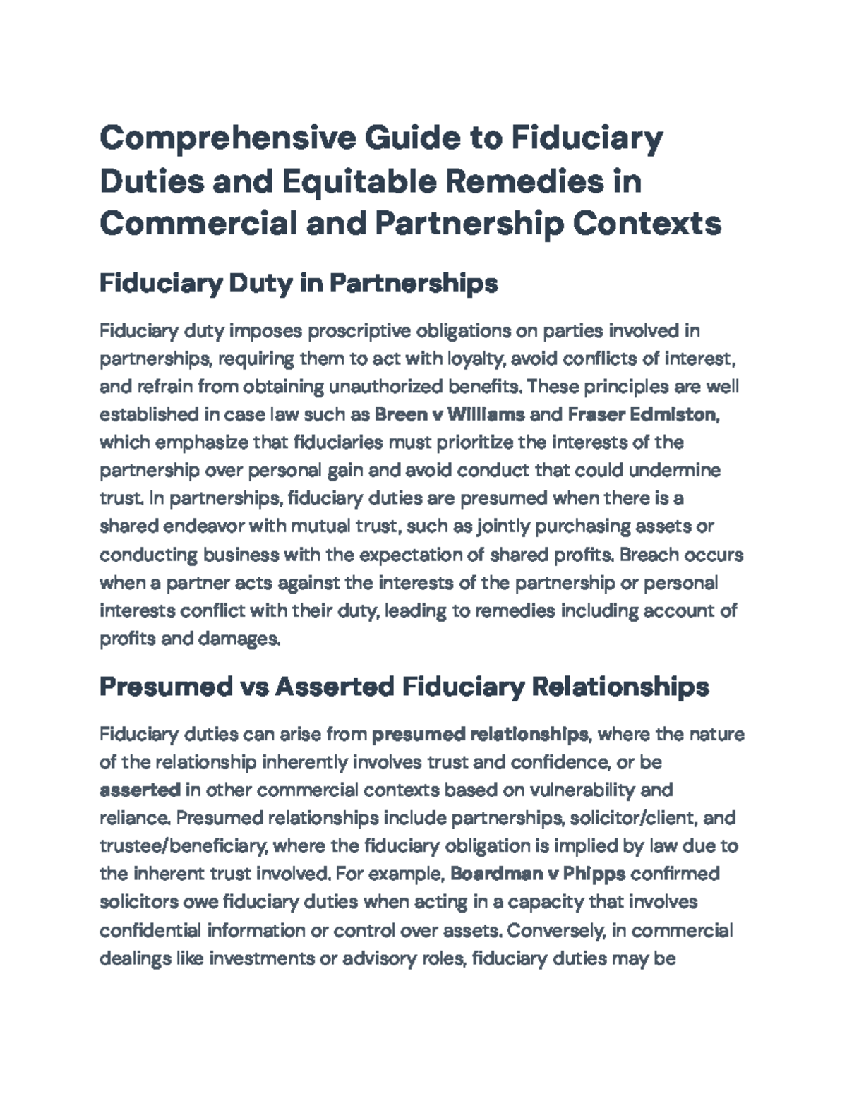 Comprehensive Overview of Fiduciary Duties & Equitable Remedies in Law ...