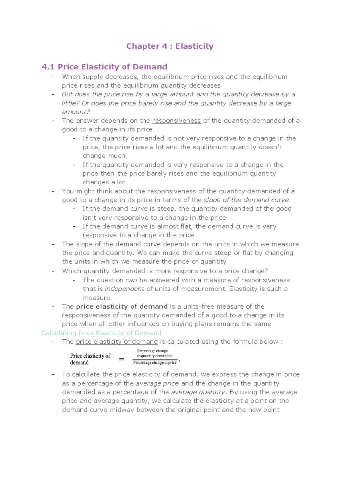 Chapter 4 Elasticity - Chapter 4 : Elasticity 4 Price Elasticity of ...