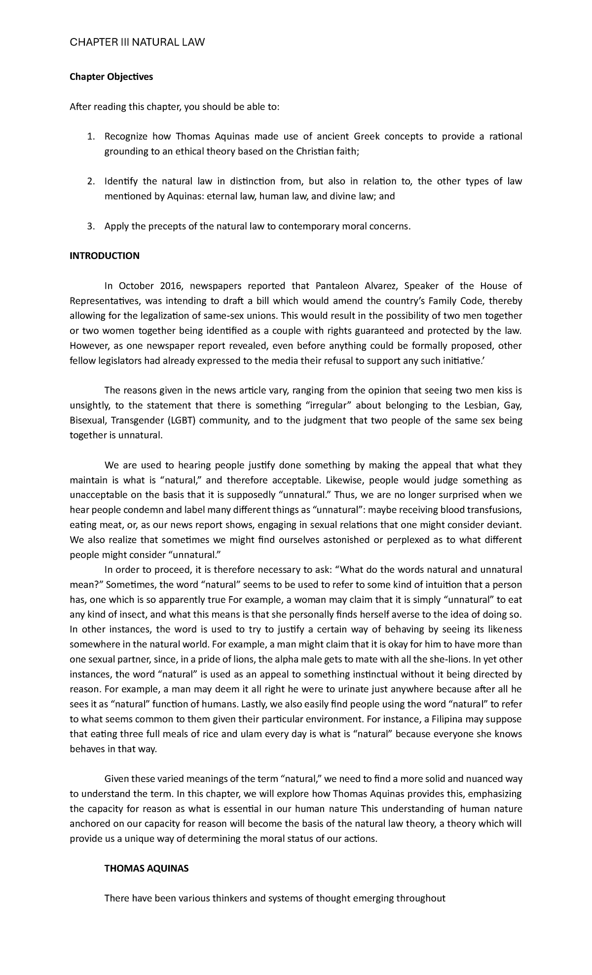 Ethics Chapter III: Understanding Natural Law and Its Implications ...