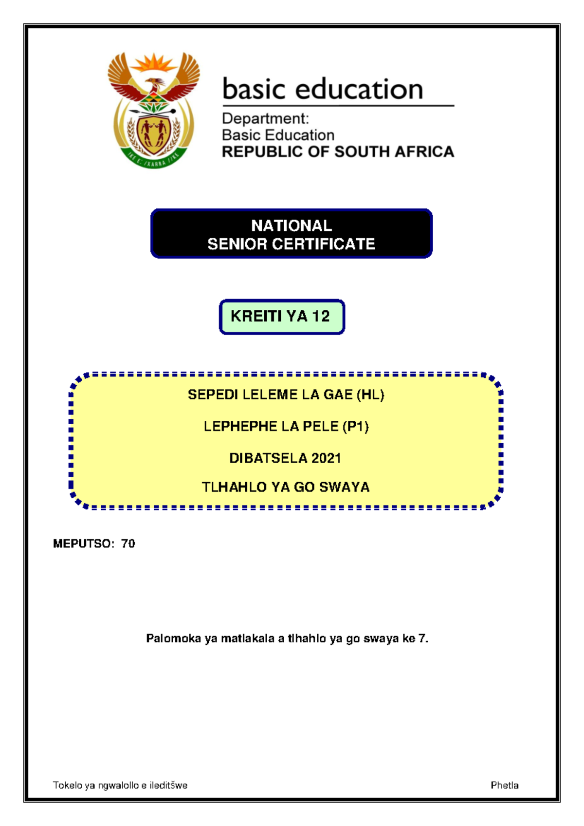 sepedi-hl-p1-tlhahlo-ya-go-swaya-nov-2021-notes-studocu