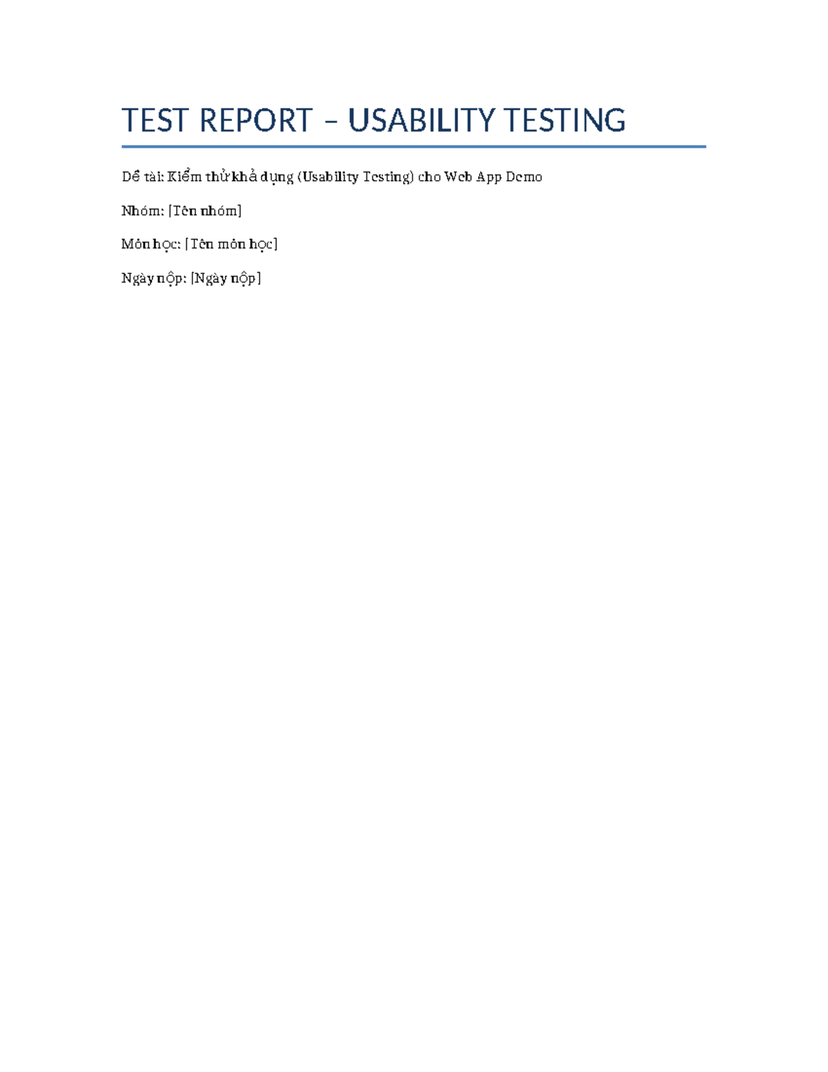 Test Report: Usability Testing for Web App Demo (Final) - Studocu