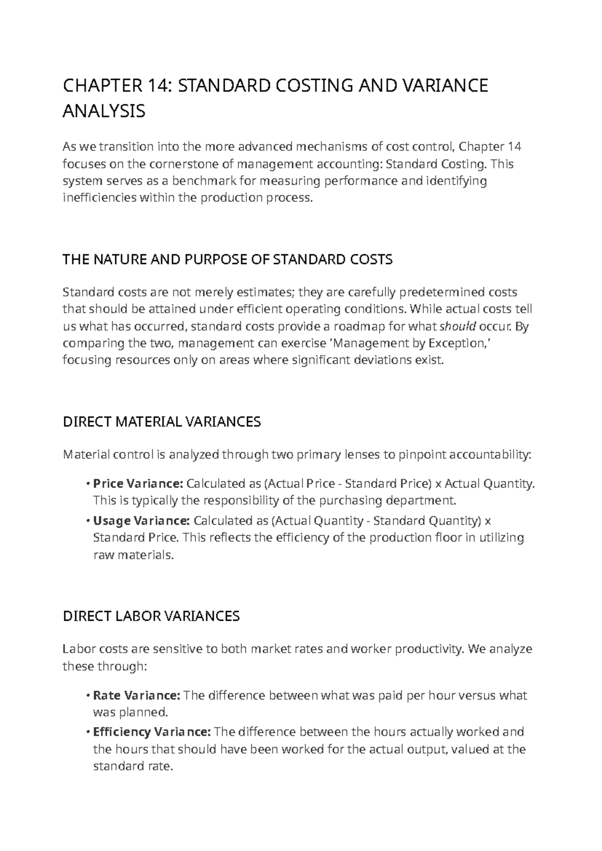 CHAPTER 14: STANDARD COSTING & VARIANCE ANALYSIS - Studocu