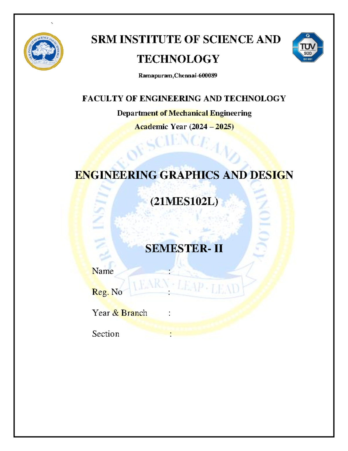 21 MES 102 L Engineering Graphics Record - II Sem Practical Exam - Studocu