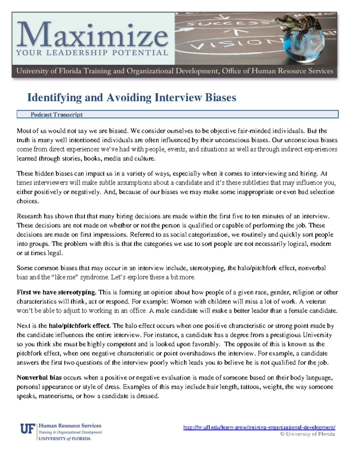 HR 301: Identifying & Countering Interview Biases in Hiring - Studocu