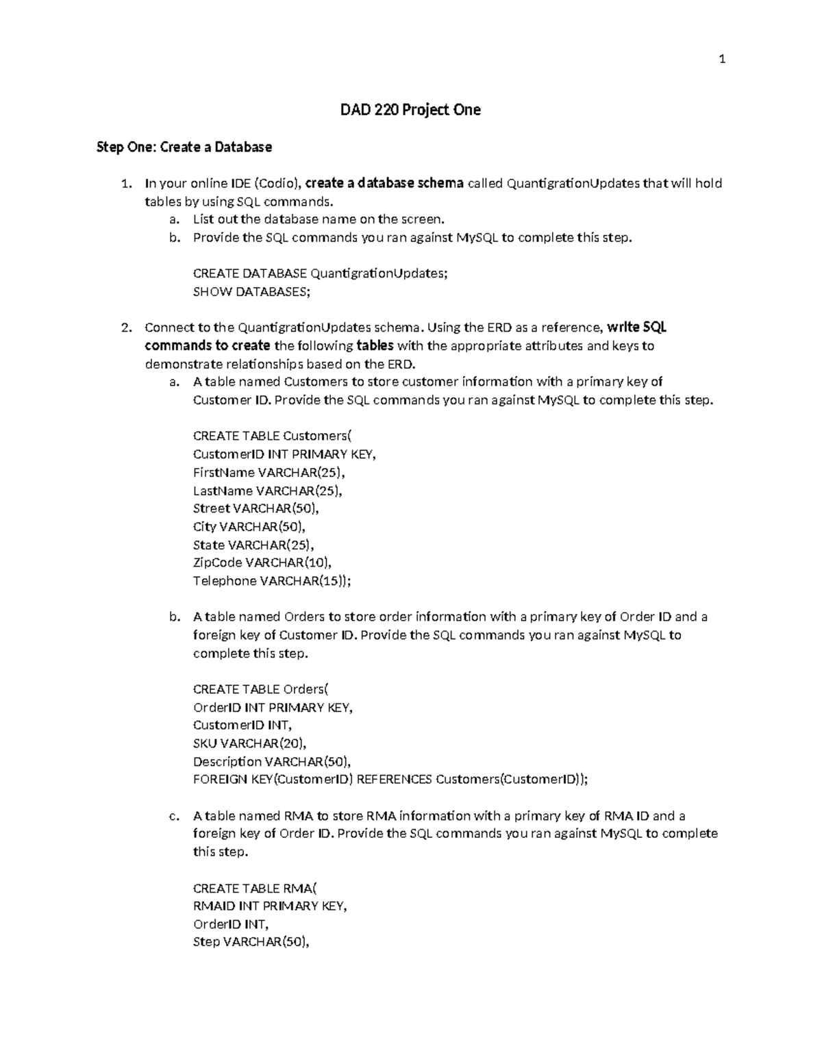 DAD 220 Project One - 100/100 - 1 DAD 220 Project One Step One: Create ...