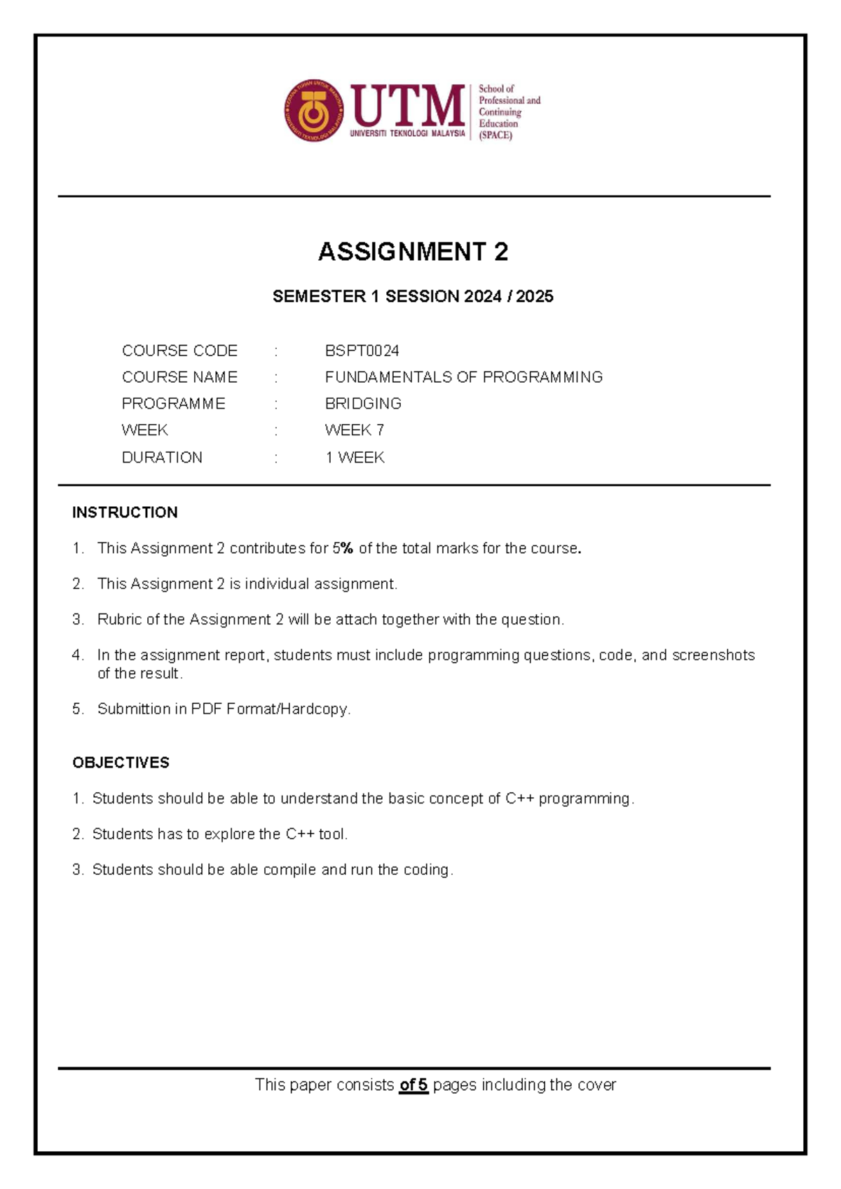 BSPT0024 Assignment 2: Fundamentals of Programming (2024-2025) - Studocu