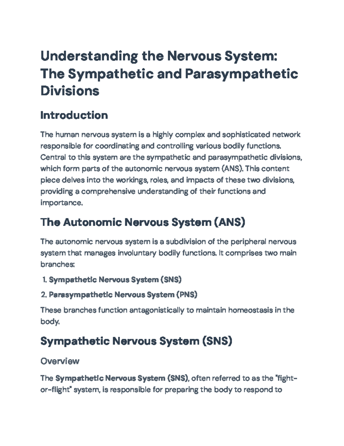 Understanding the Sympathetic and Parasympathetic Nervous Systems ...